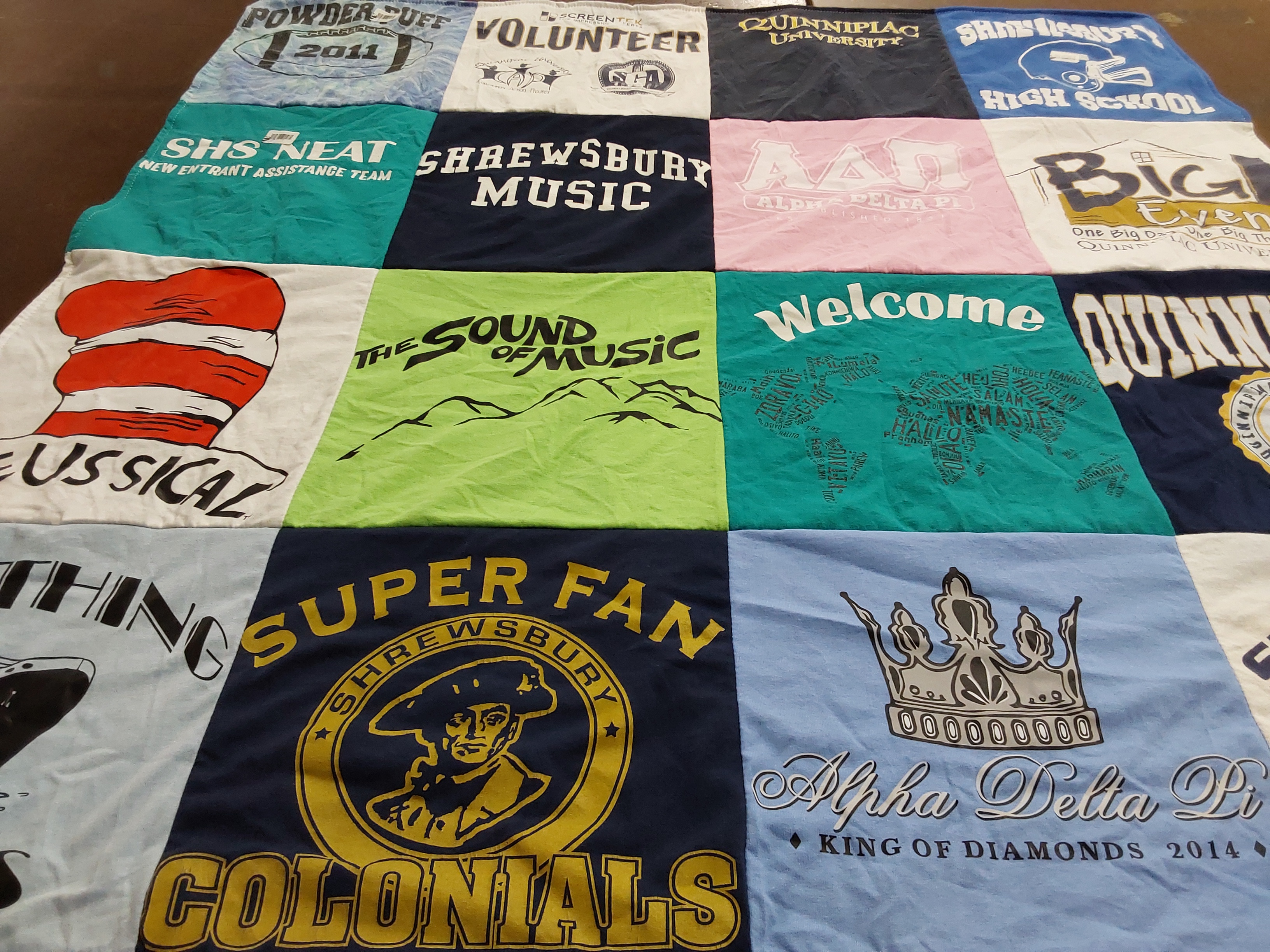 T-shirt quilt featuring shrewsbury colonials by Judy from MA