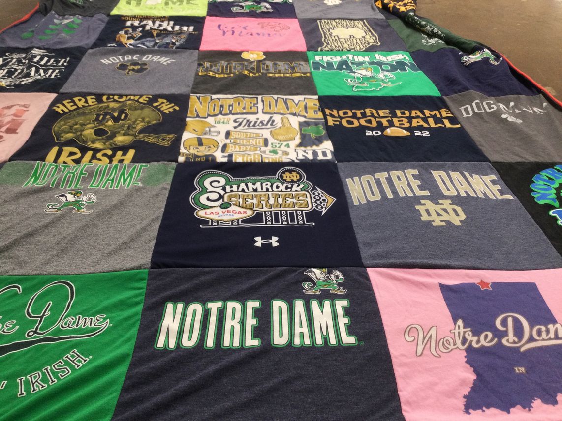 T-shirt quilt featuring university of notre dame football by Susan from IN