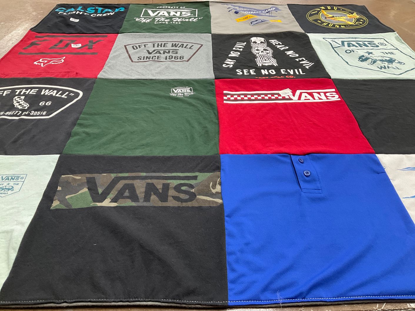 T-shirt quilt with skateboarding, motorsports themes by Nicole from TX
