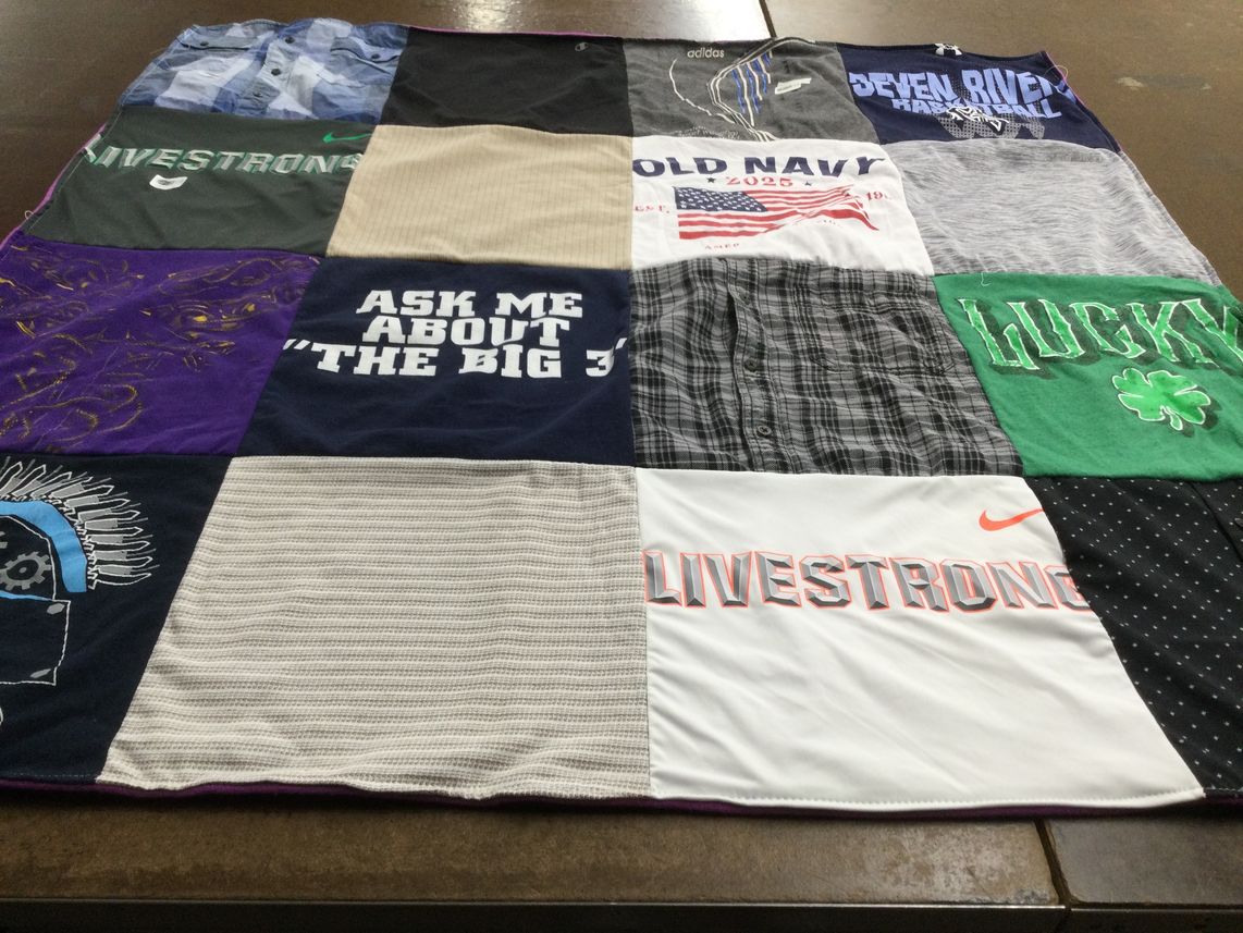 T-shirt quilt with sports themes by Emily from FL