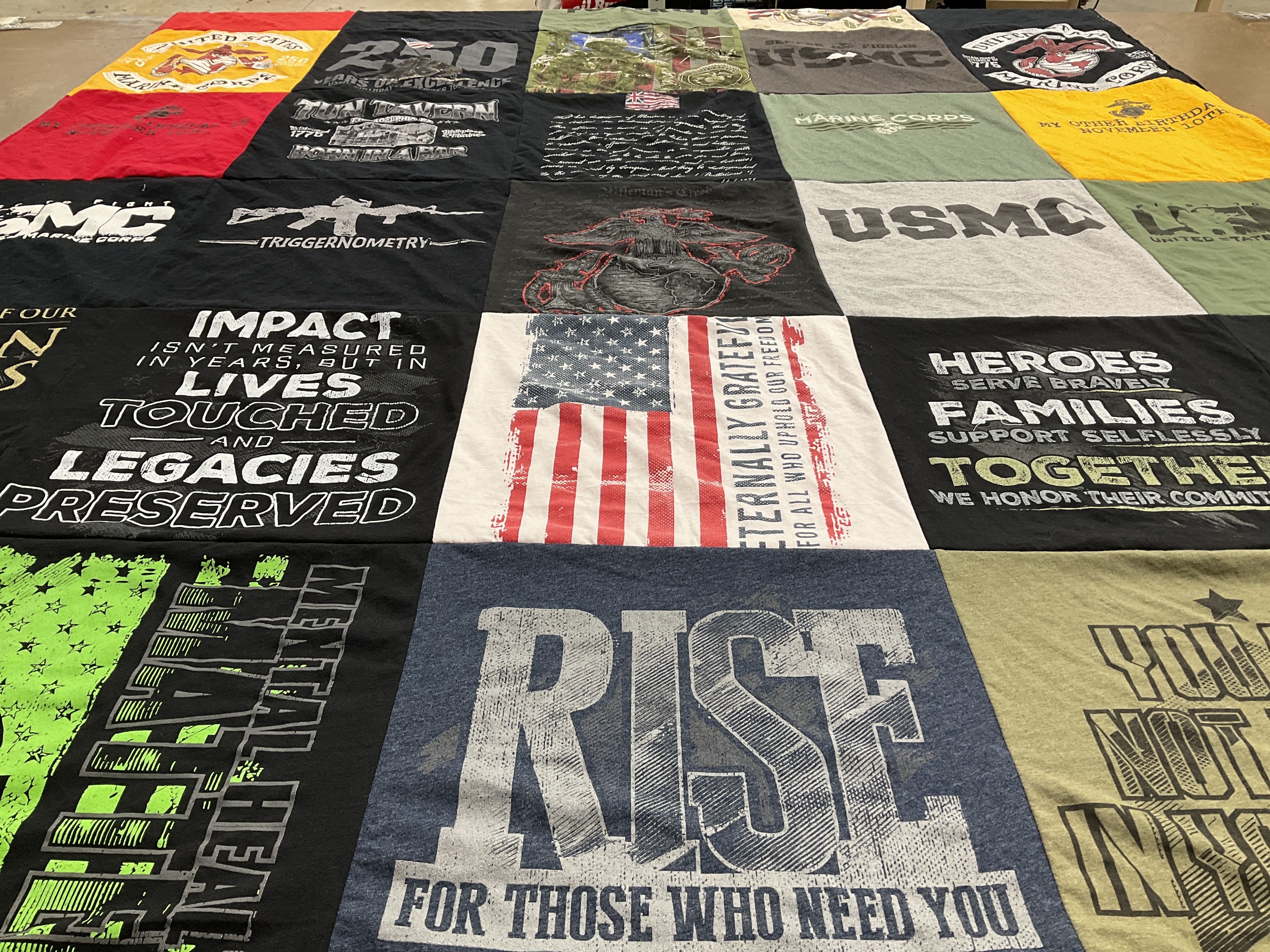 T-shirt quilt with military, veterans themes by Olha from FL