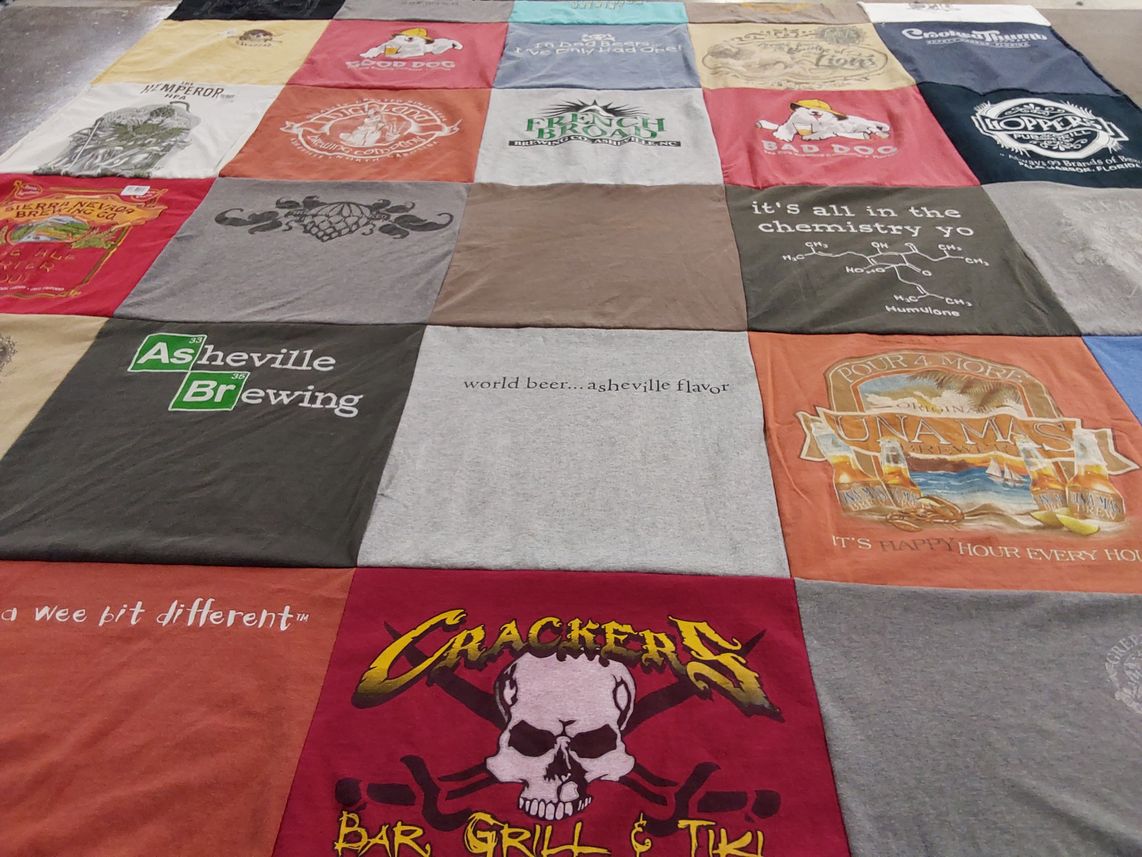 T-shirt quilt with craft beer, brewing themes by Sherry from FL