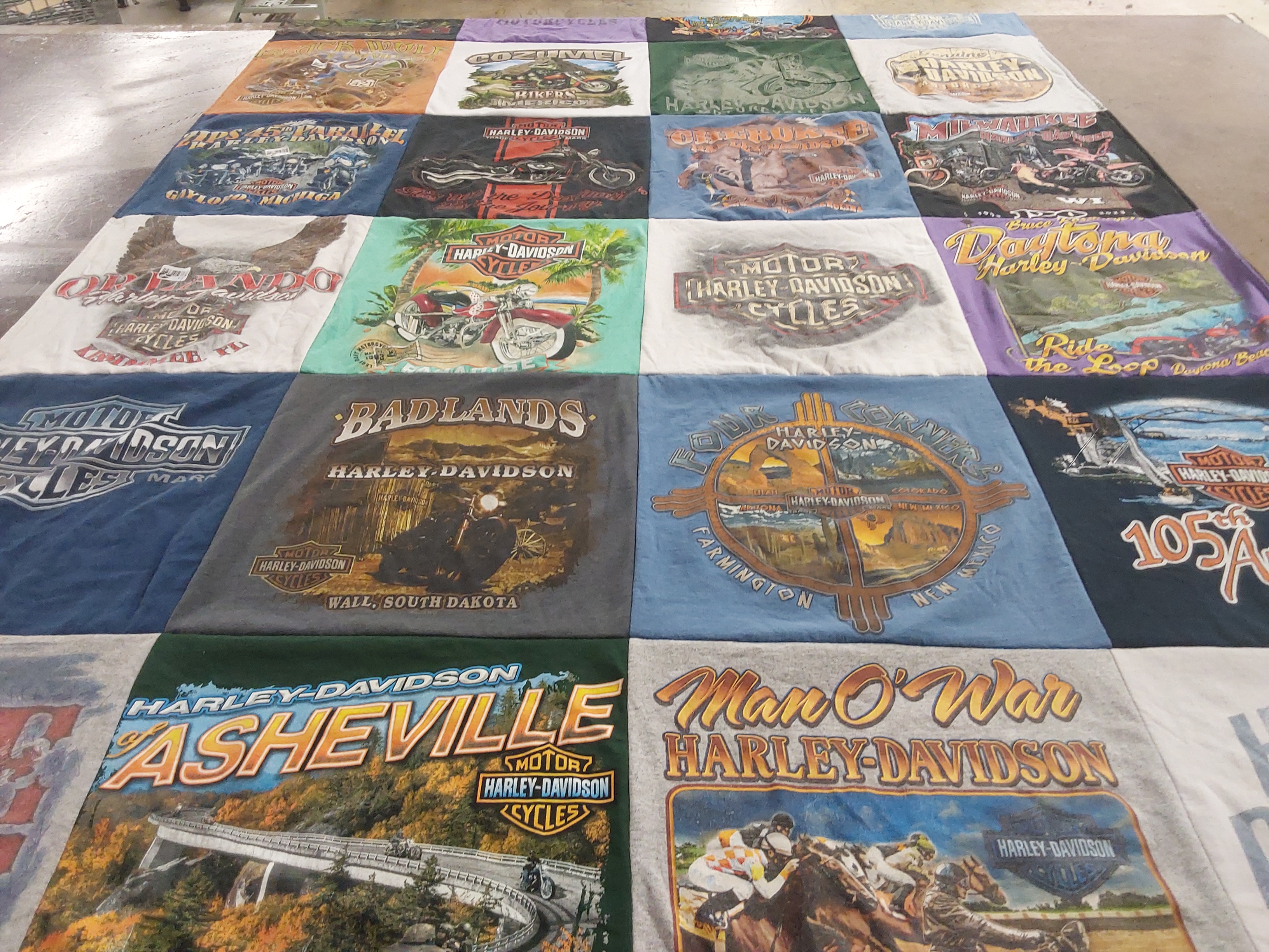 T-shirt quilt with motorcycling, travel themes by Michael from NC