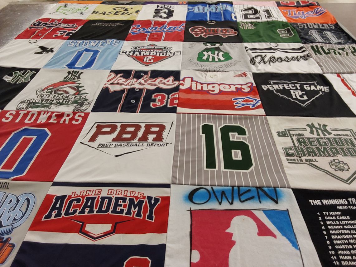 T-shirt quilt with baseball themes by Amy from GA