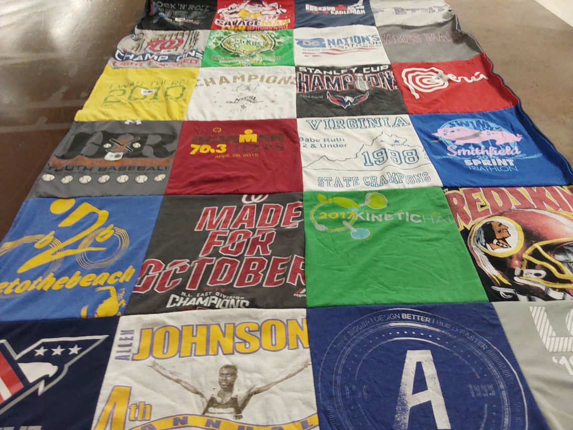 T-shirt quilt featuring washington redskins, babe ruth baseball by George from VA