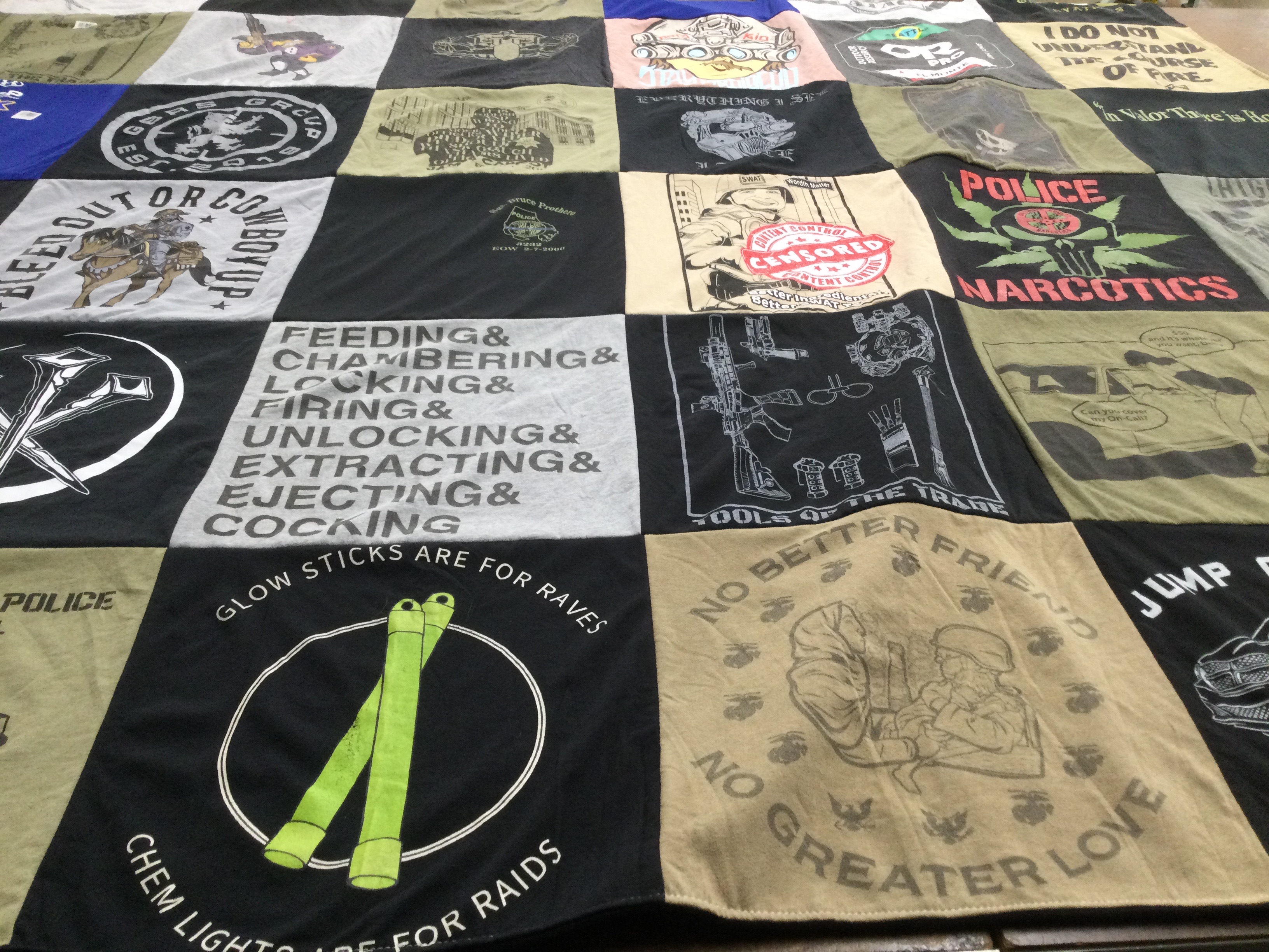 T-shirt quilt with law enforcement, firearms themes by Jonathan from PA
