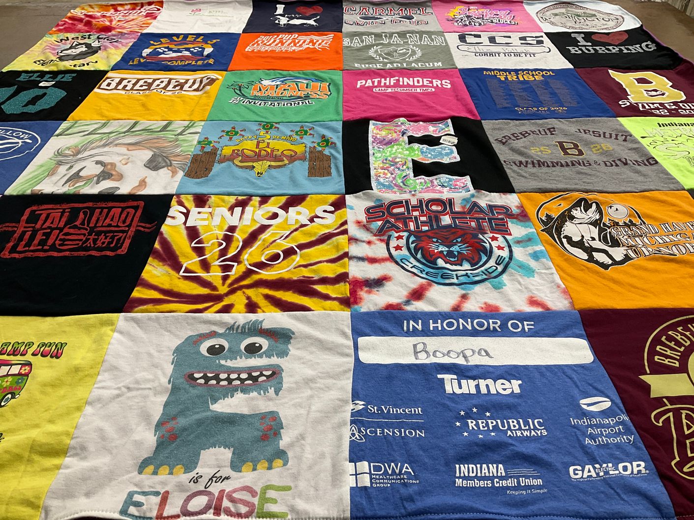 T-shirt quilt from brebeuf jesuit preparatory school, creekside middle school by Elizabeth from IN