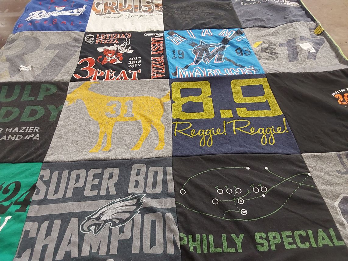 T-shirt quilt featuring miami marlins, philadelphia eagles by Andrew from MA