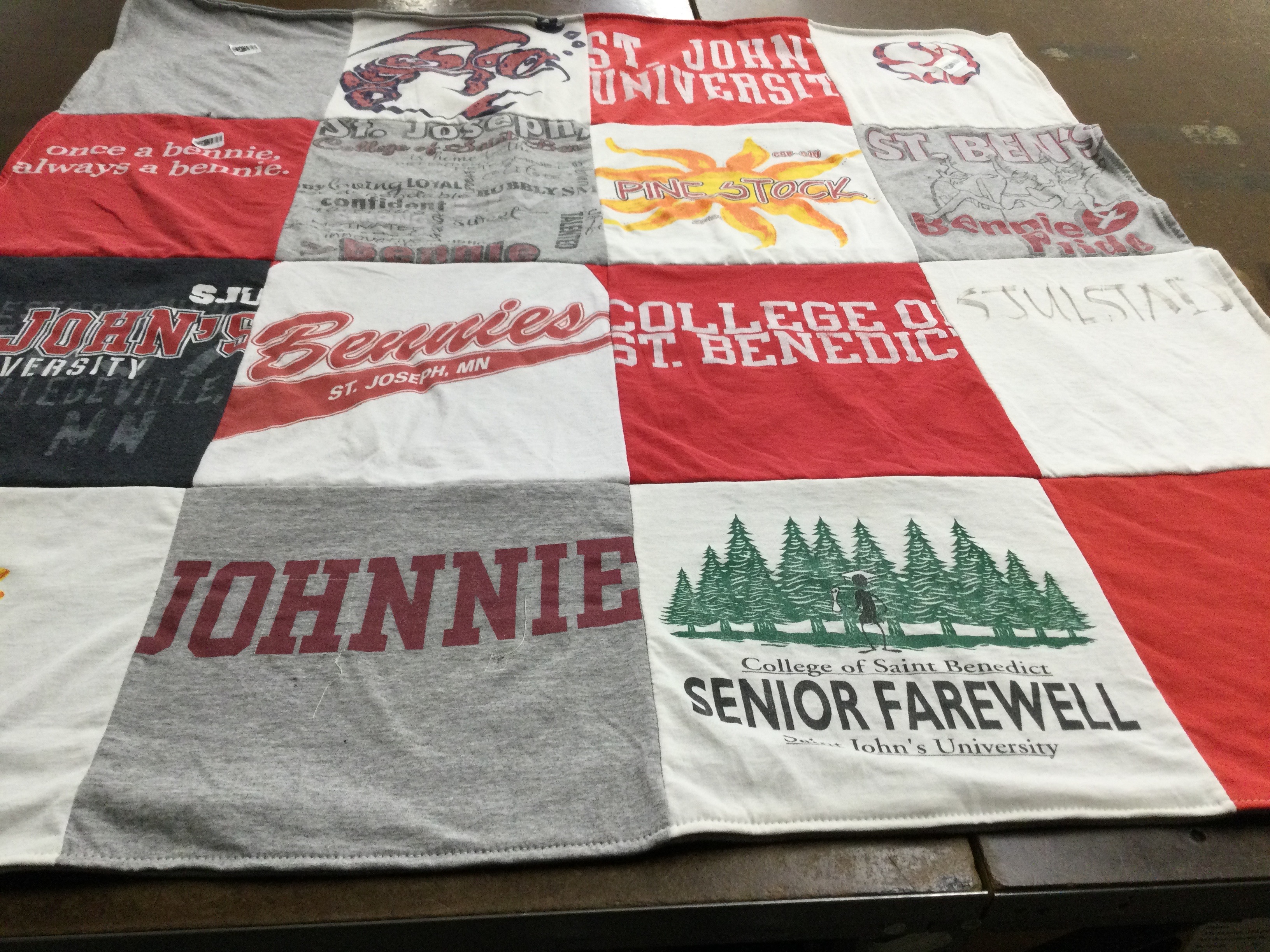 T-shirt quilt from college of saint benedict, st. john's university by Kathryn from MN