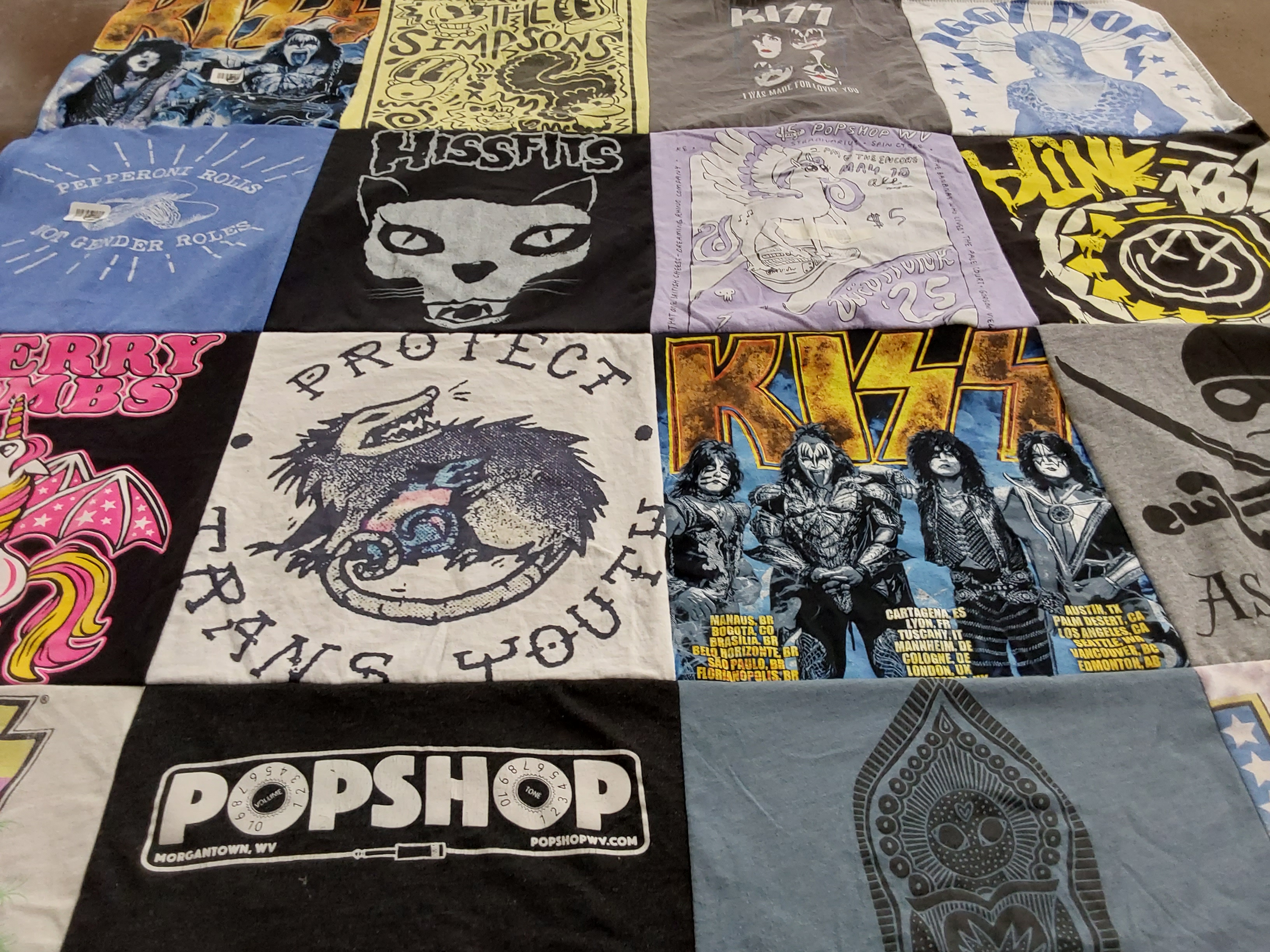 T-shirt quilt with music, pop culture themes by Jamie from WV