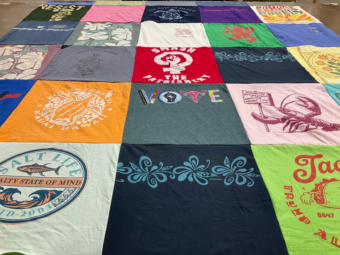 T-shirt quilt with surfing, hawaii themes by Candace from MD