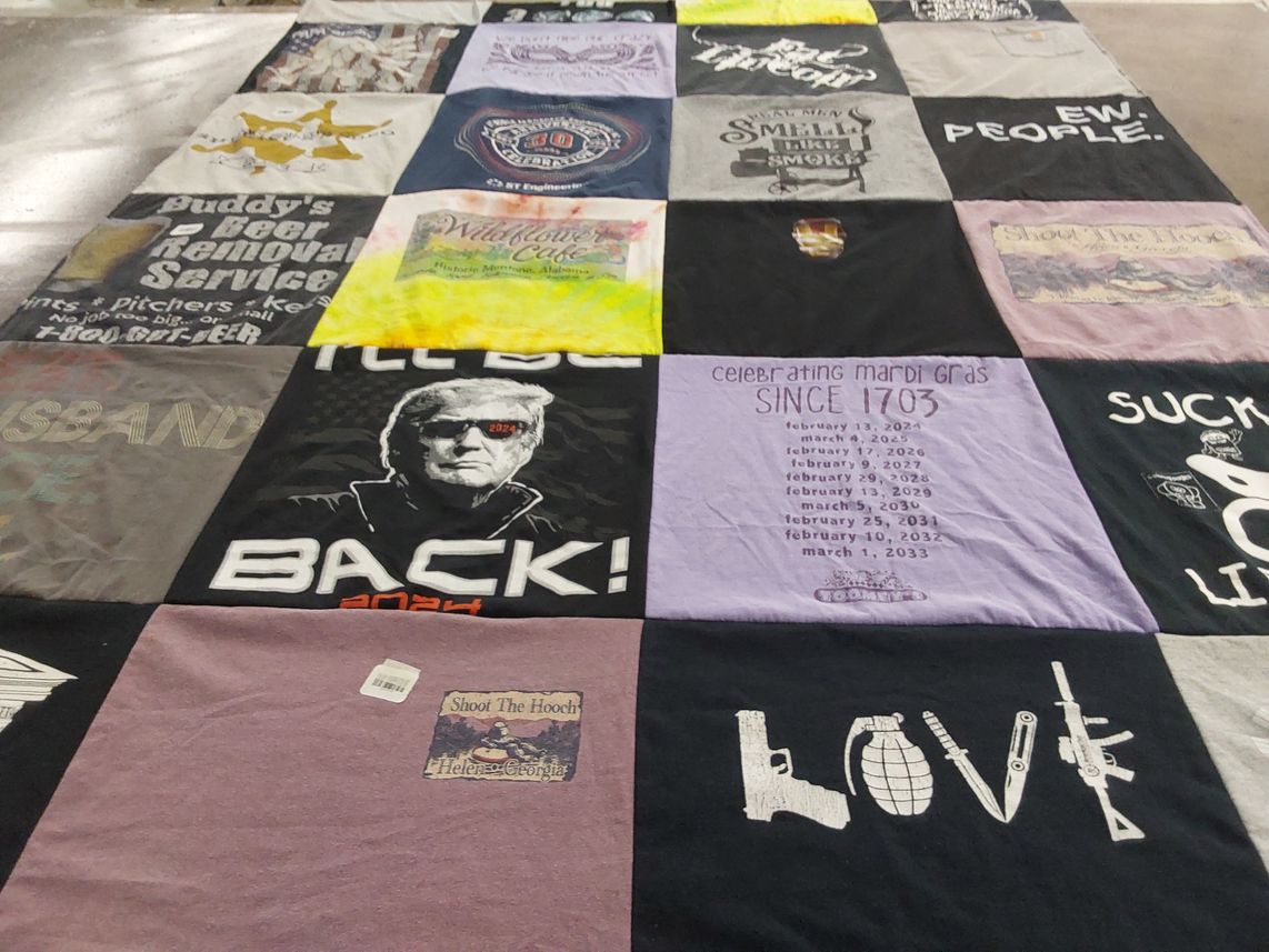 T-shirt quilt with food, celebrations themes by Teresa from AL