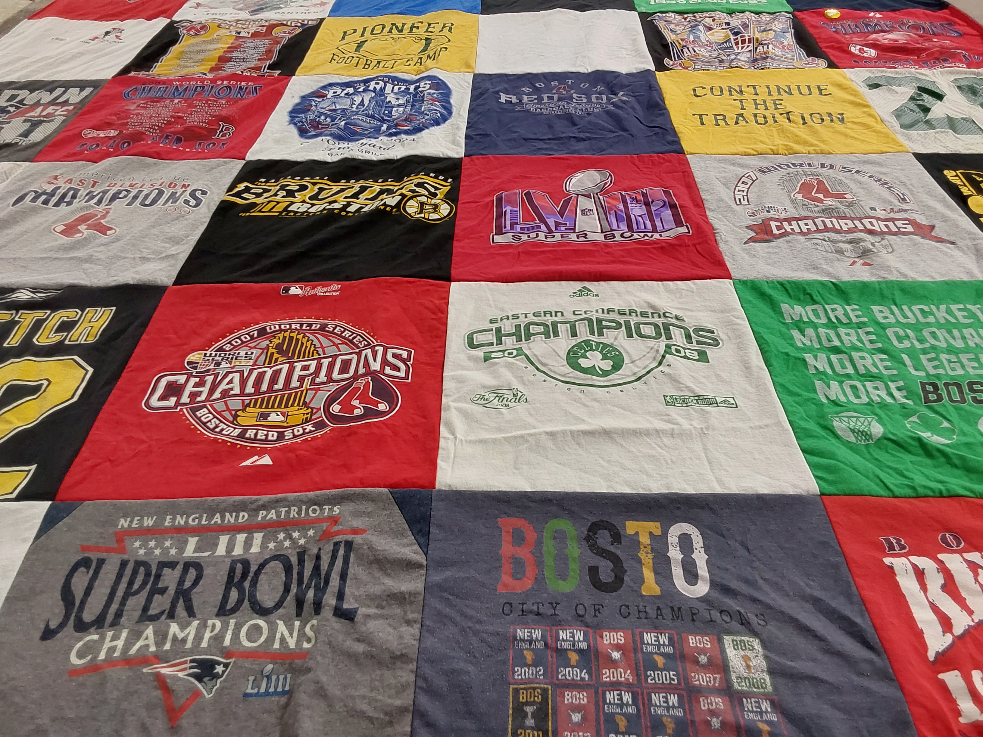 T-shirt quilt featuring boston celtics, new england patriots by grace from MA