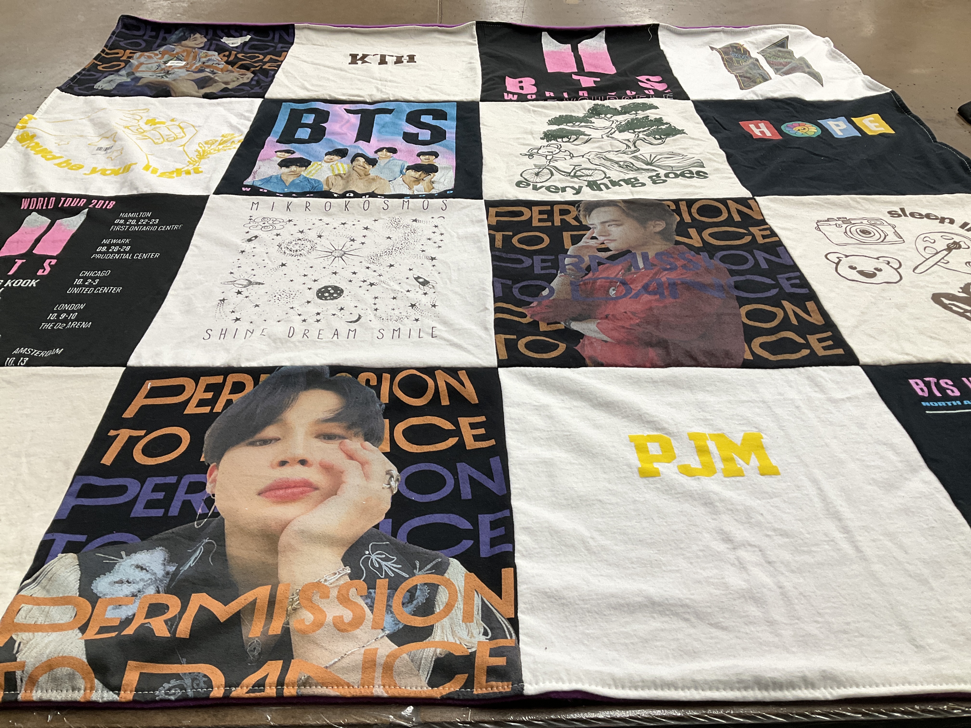 T-shirt quilt with k-pop, music themes by Jodi from TN