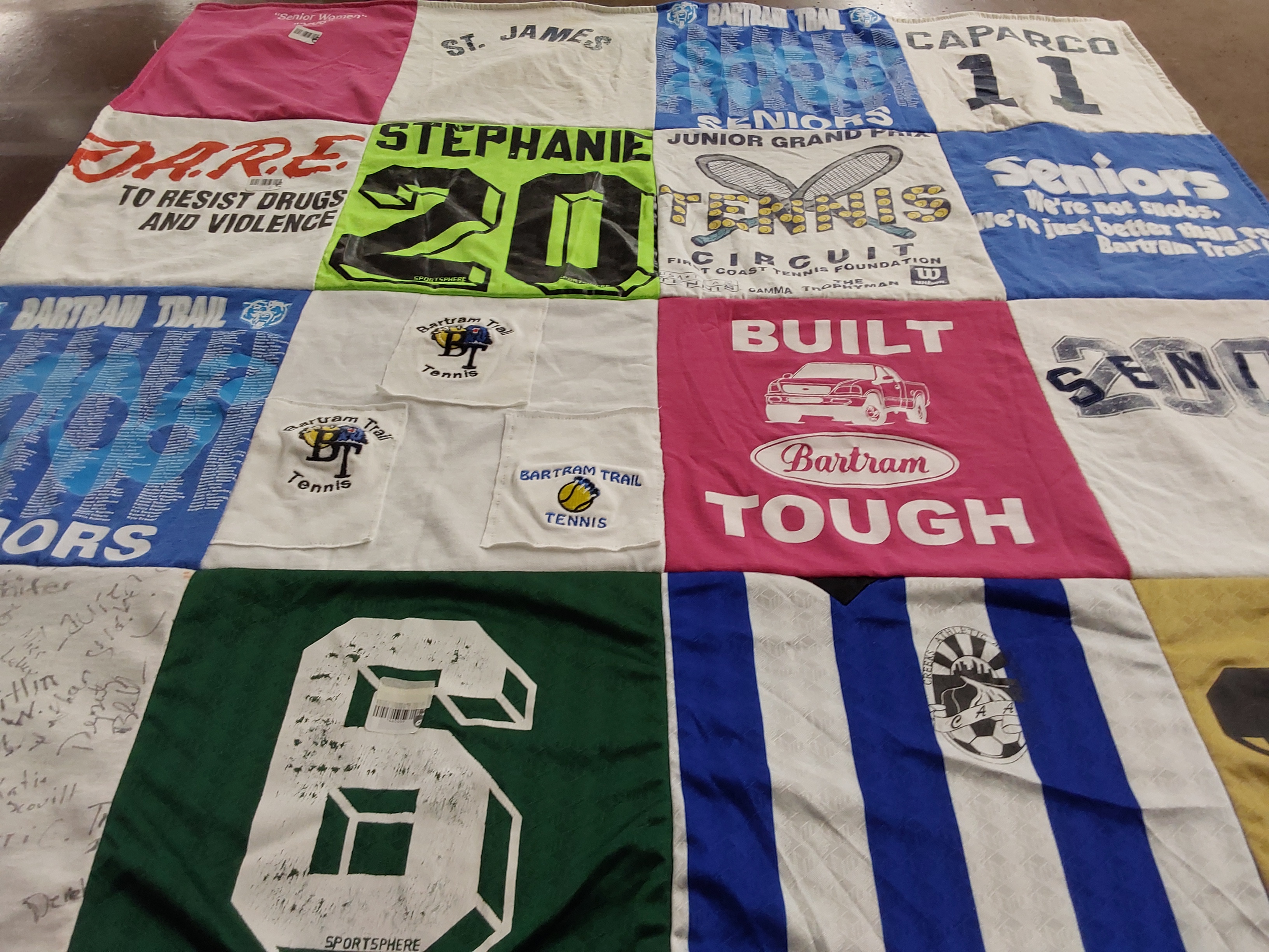 T-shirt quilt featuring bartram trail tennis by Lorraine from FL
