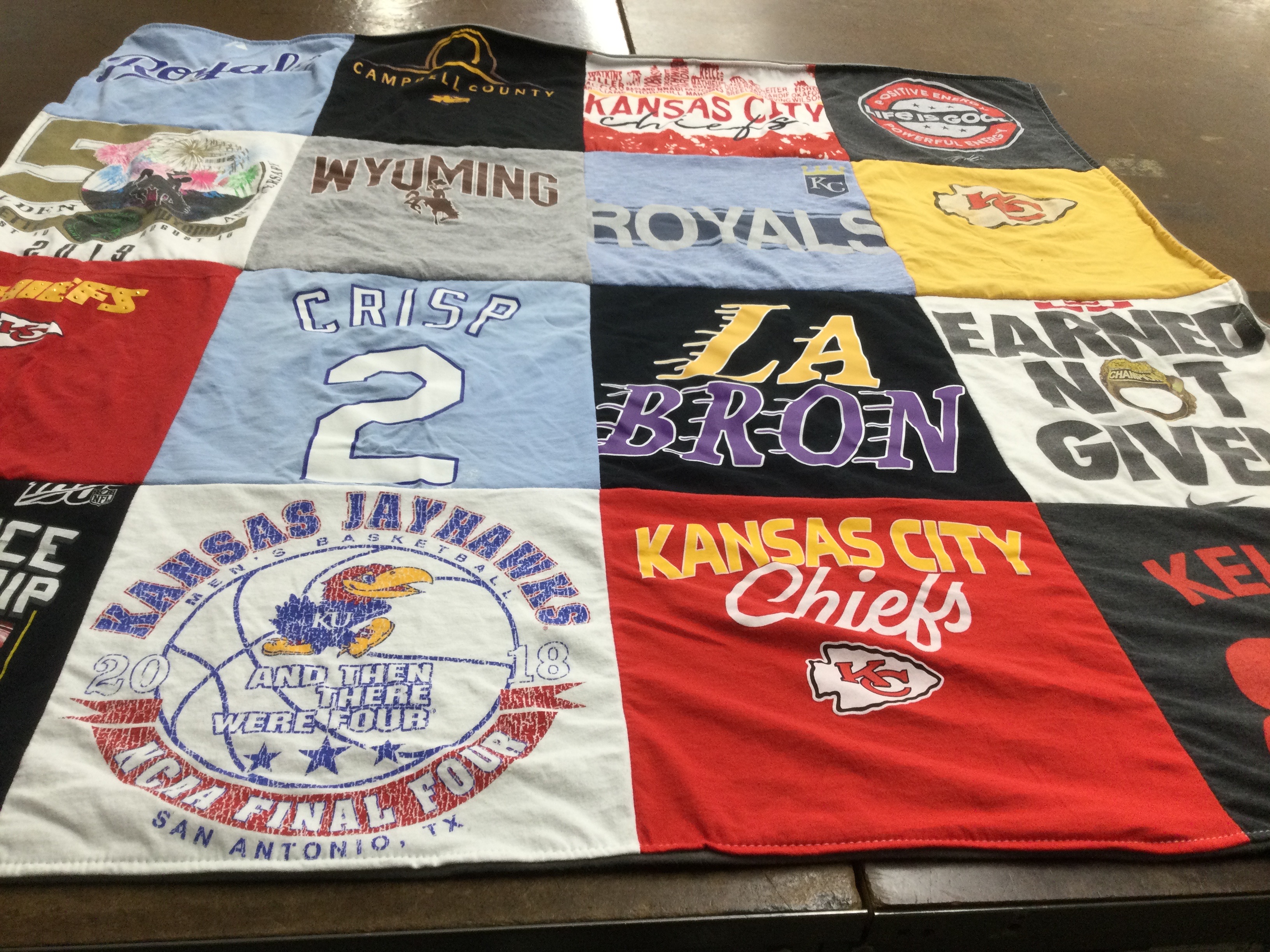 T-shirt quilt featuring kansas city chiefs, kansas city royals by Shelly from KS