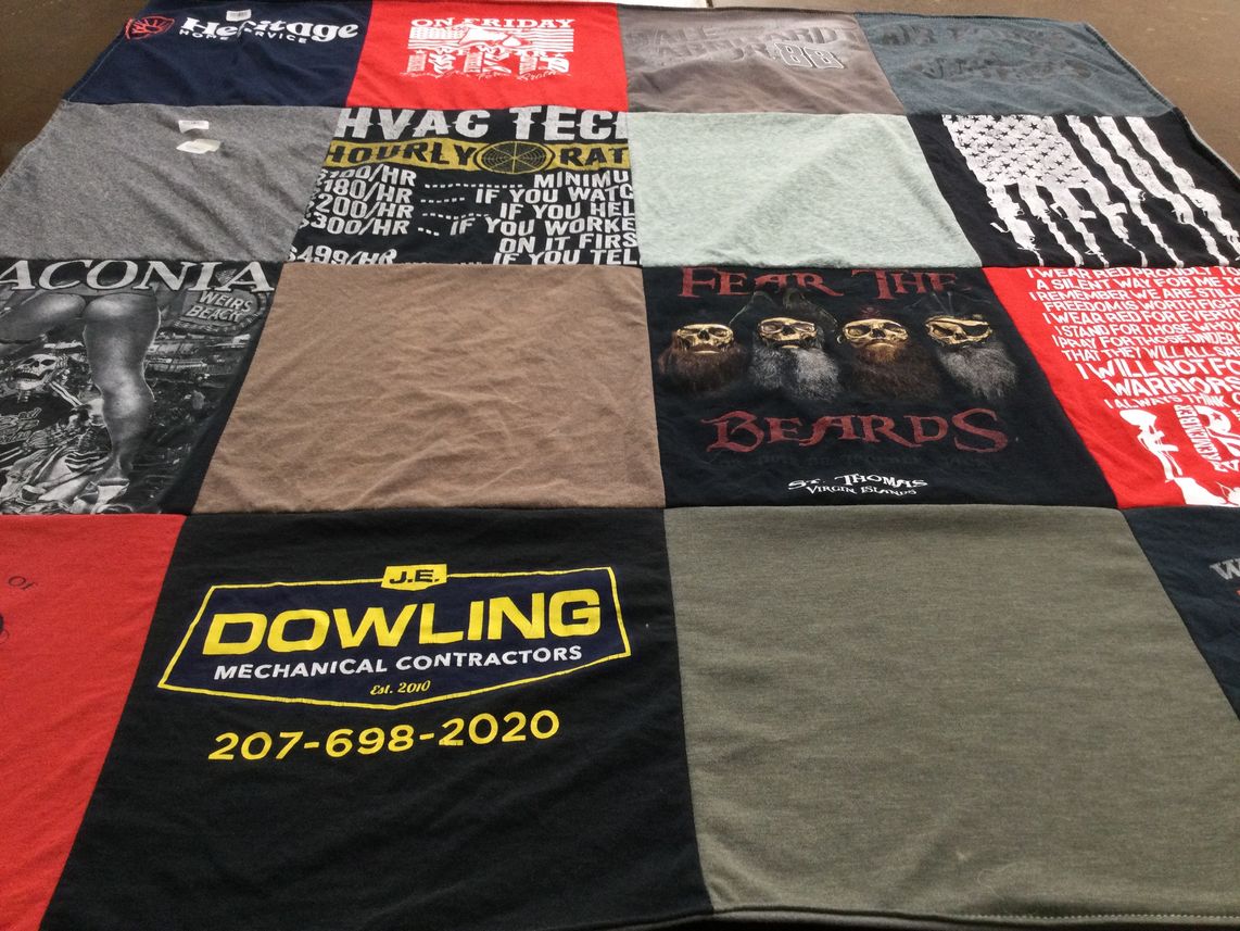 T-shirt quilt with beards, mechanical work themes by Miranda from ME