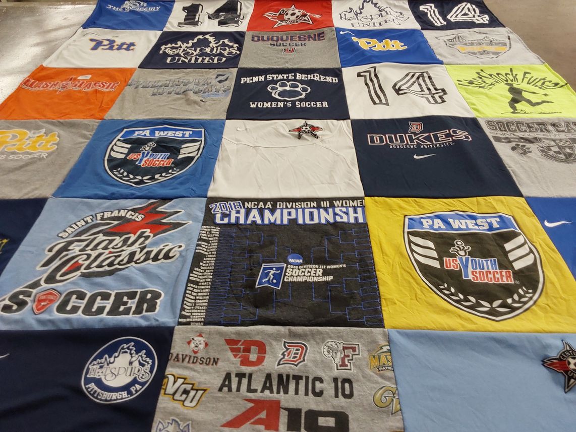 T-shirt quilt featuring pitt women's soccer team, penn state behrend women's soccer by Candace from PA