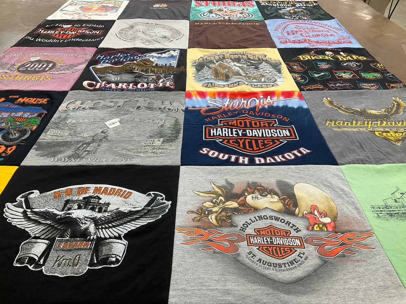 T-shirt quilt with motorcycles, biking themes by Jeanna from SC