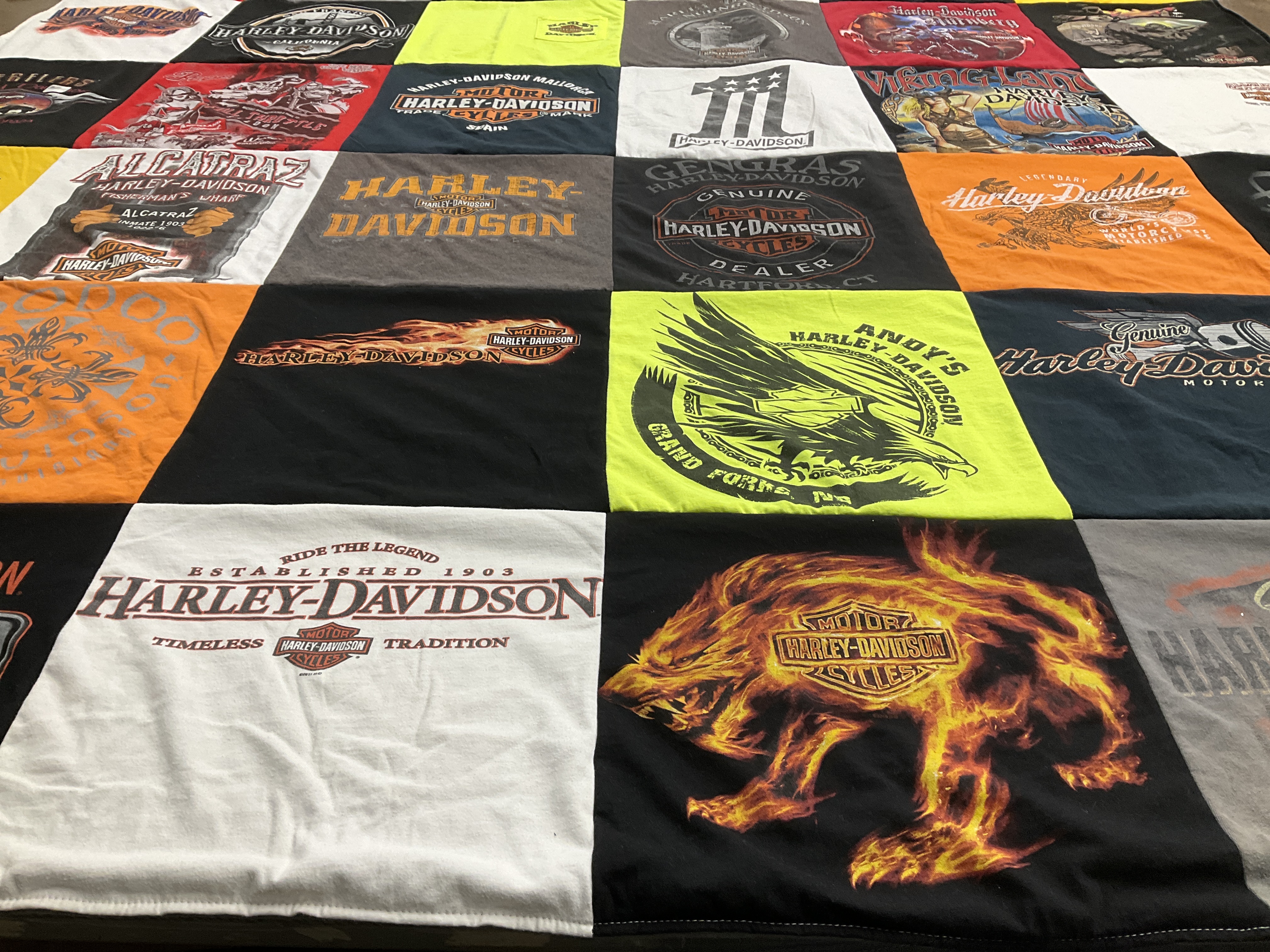 T-shirt quilt with motorcycles, biker culture themes by Monika from TX