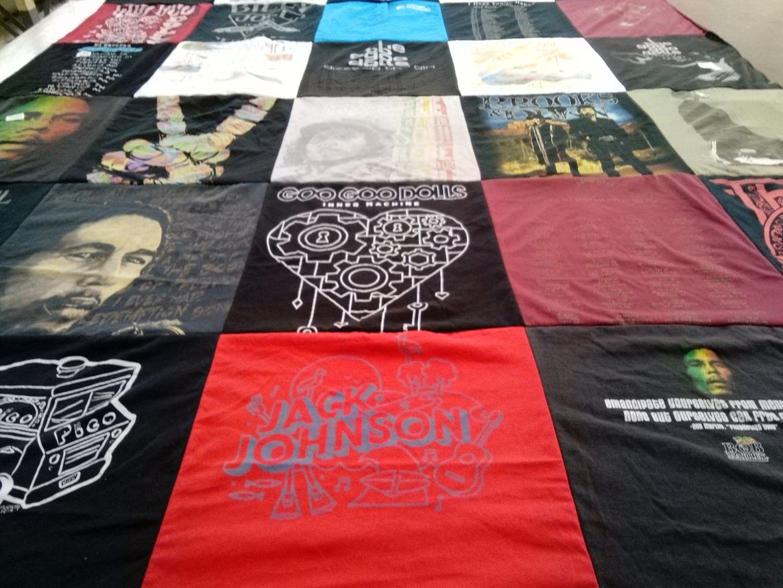 T-shirt quilt with music, concerts themes by Dani from MN