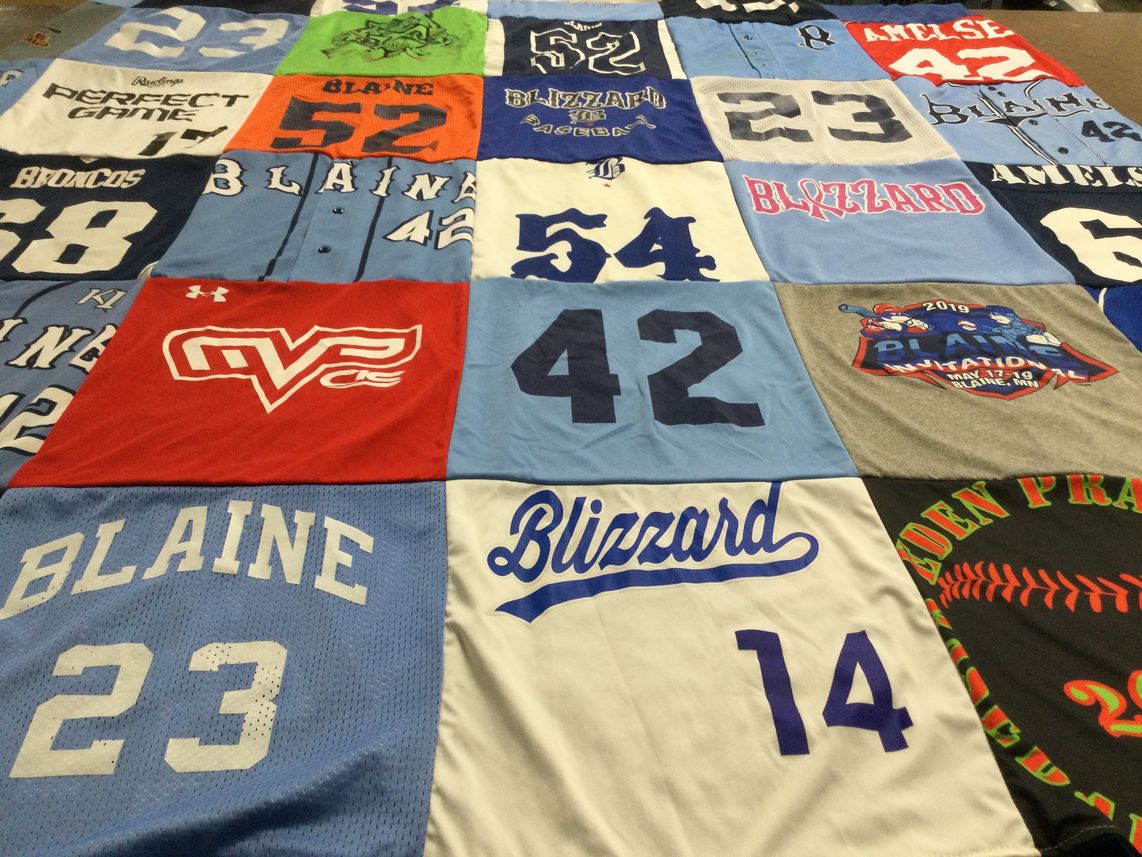 T-shirt quilt featuring blaine high school baseball team, blizzard team by Deb from MN