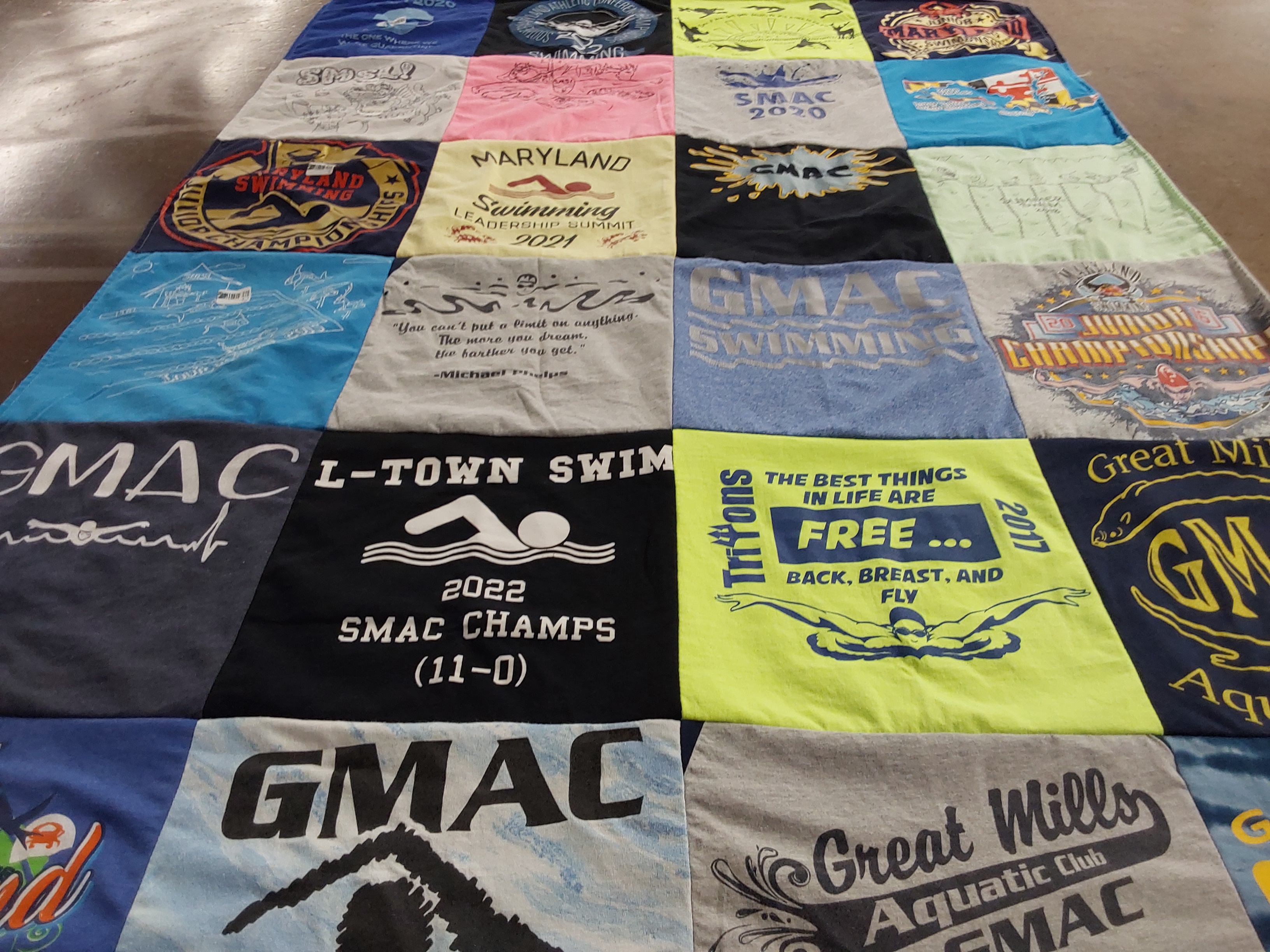 T-shirt quilt with swimming themes by Kimberly from MD