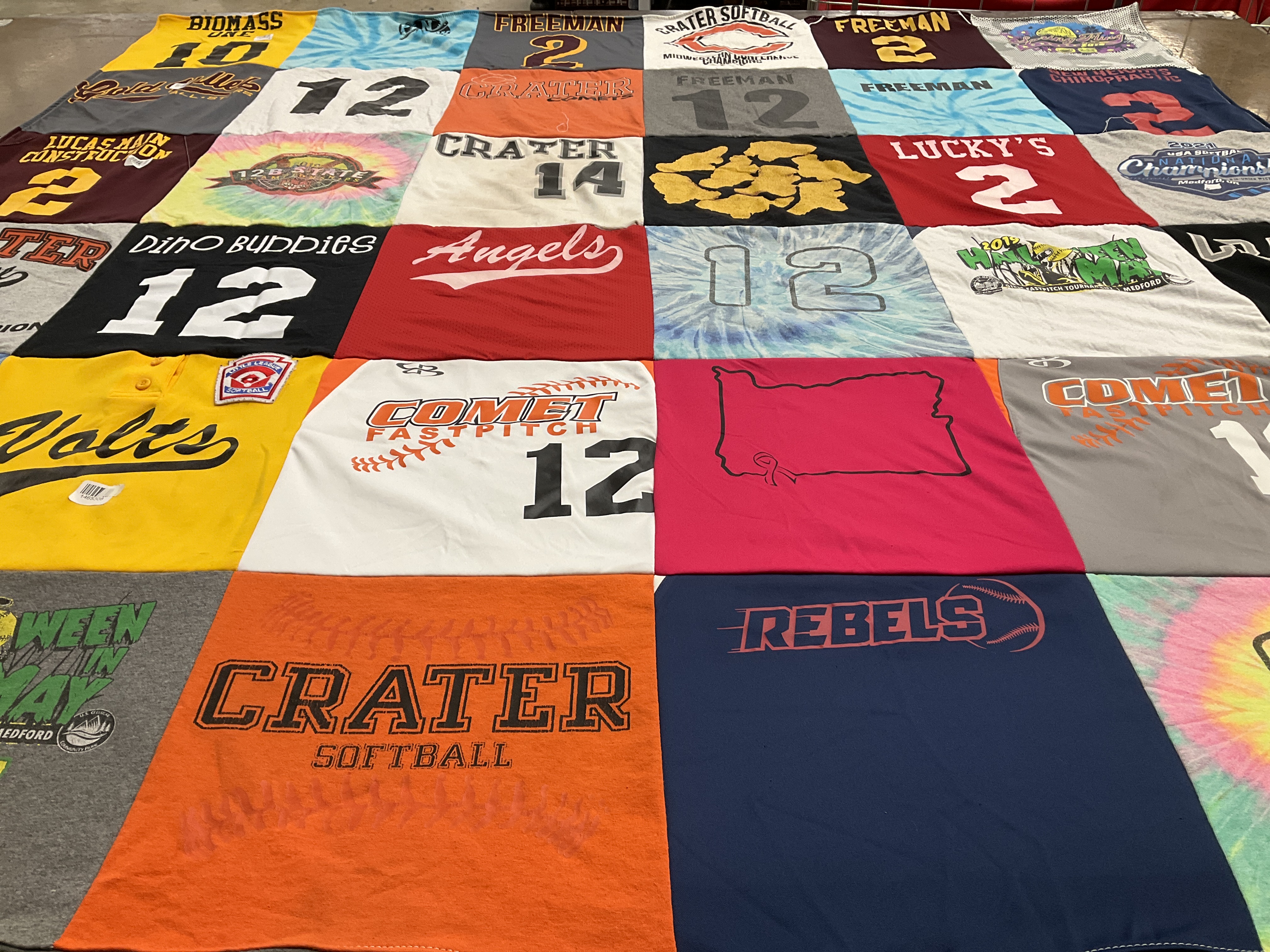 T-shirt quilt featuring crater softballs team, comet fastpitch team by Michelle from OR