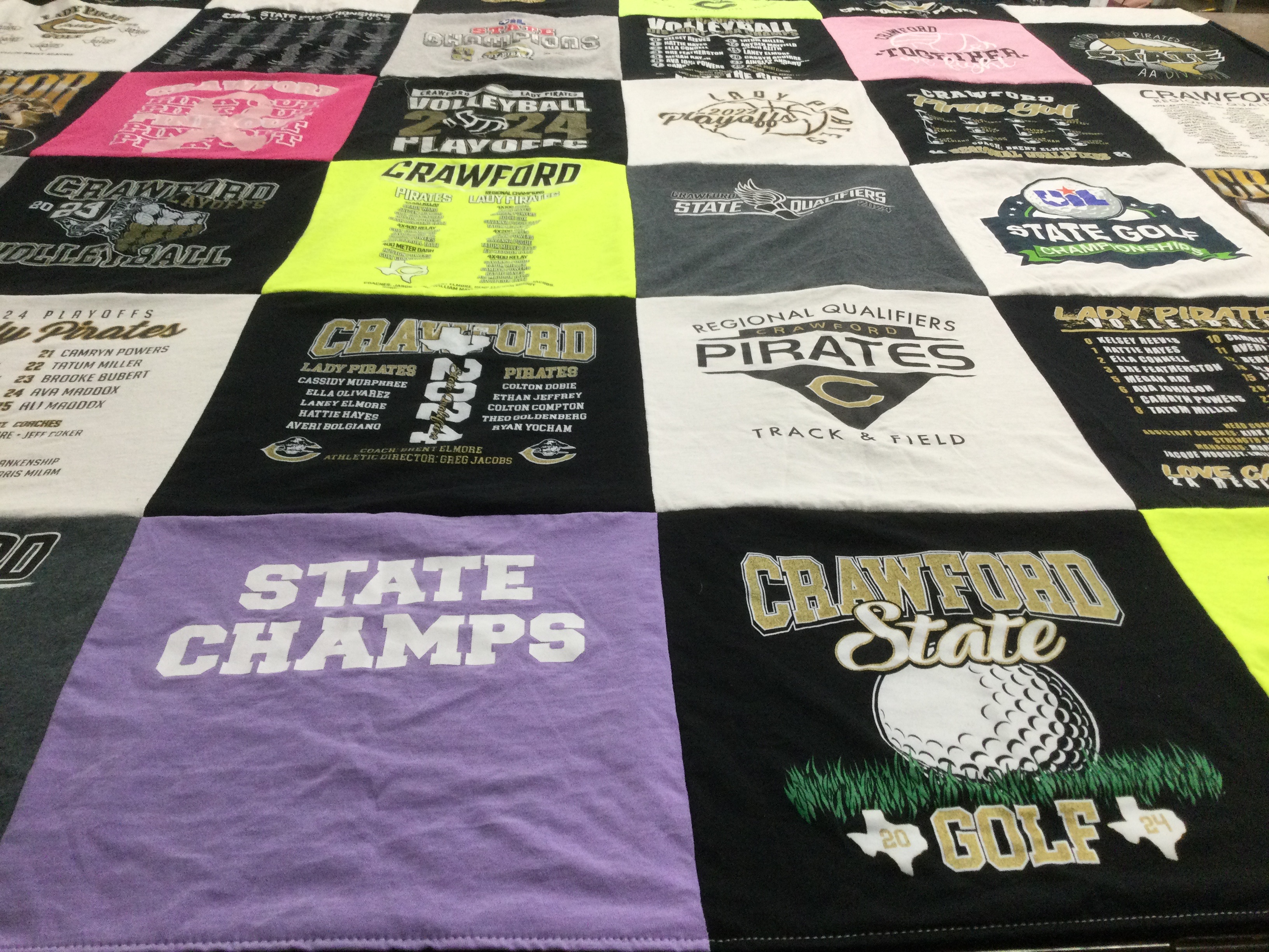 T-shirt quilt featuring crawford pirates by Keri from TX