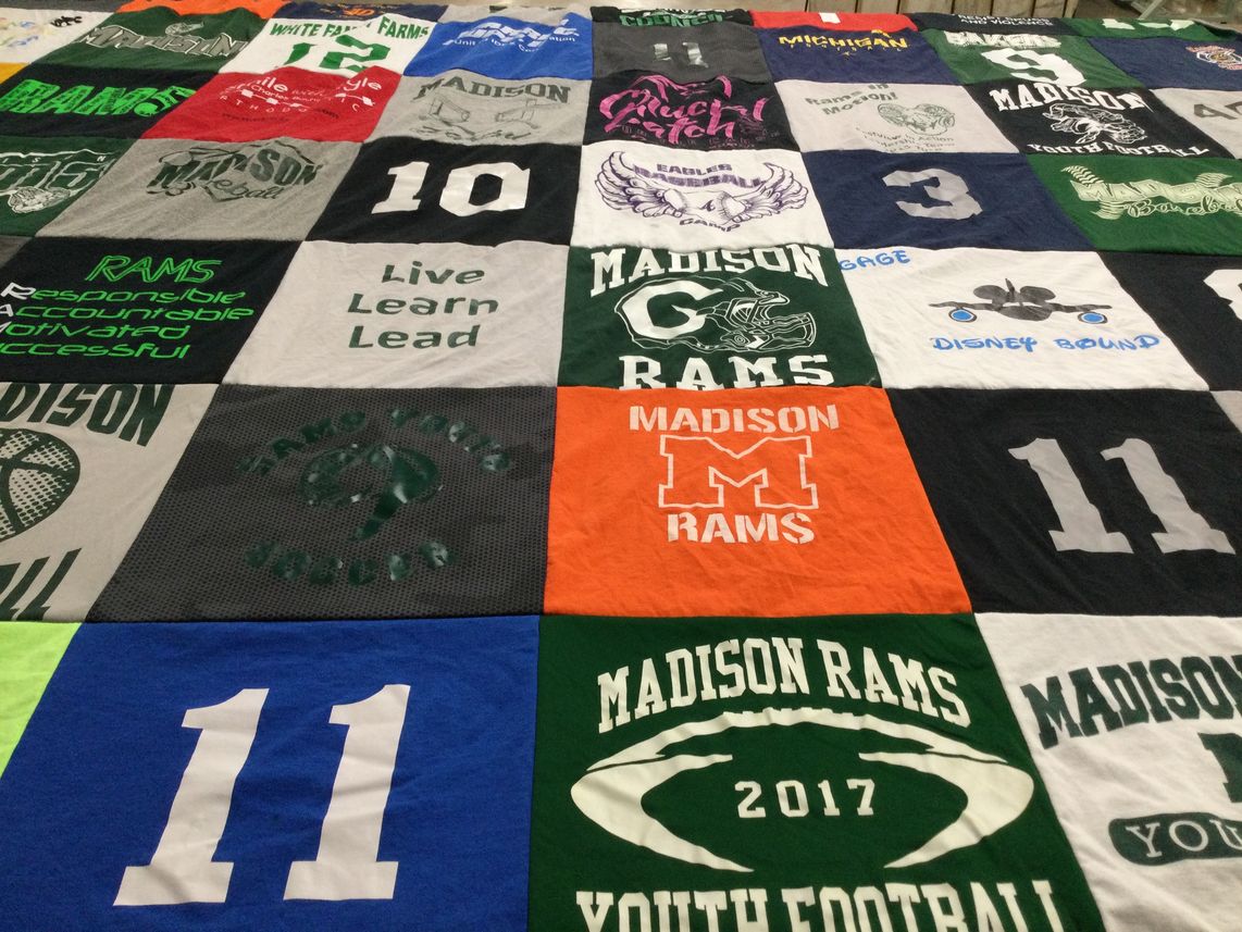 T-shirt quilt featuring madison rams by Kristen from OH