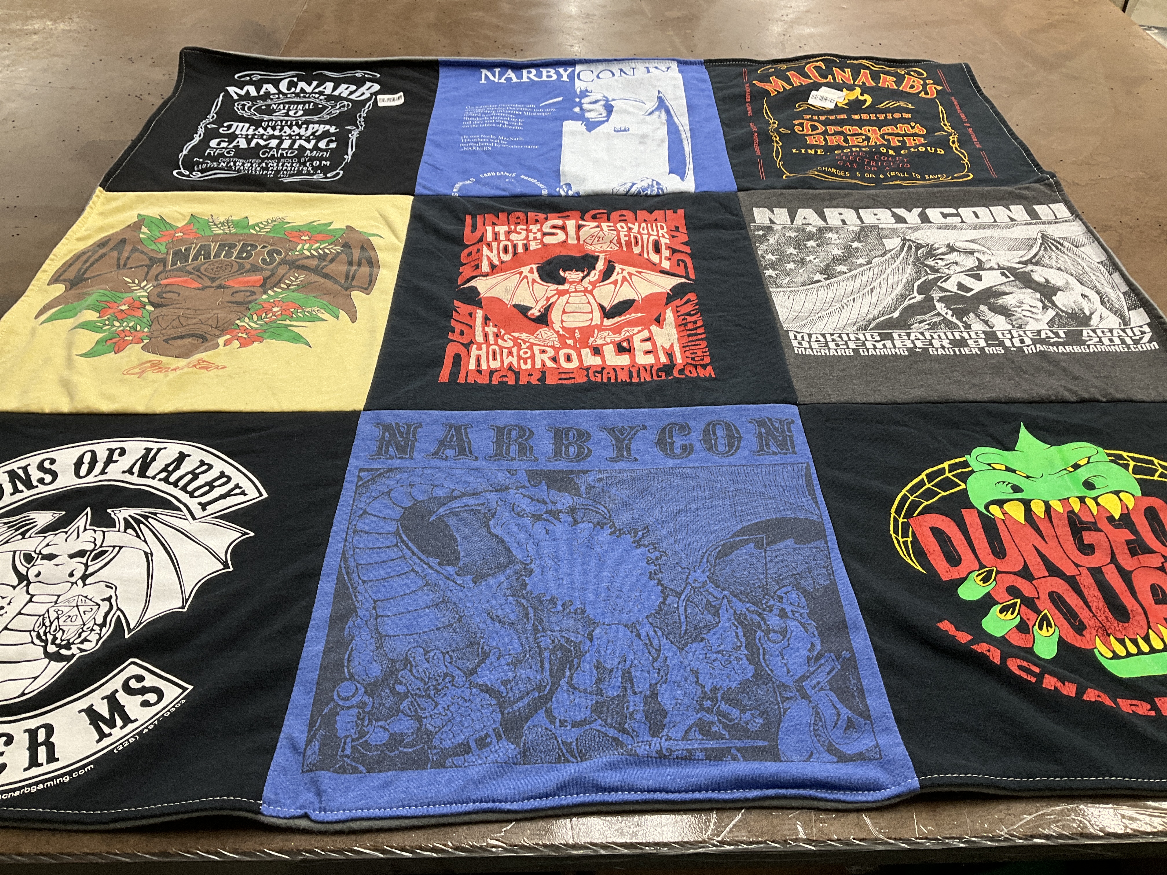 T-shirt quilt with gaming, fantasy themes by Libby from MS
