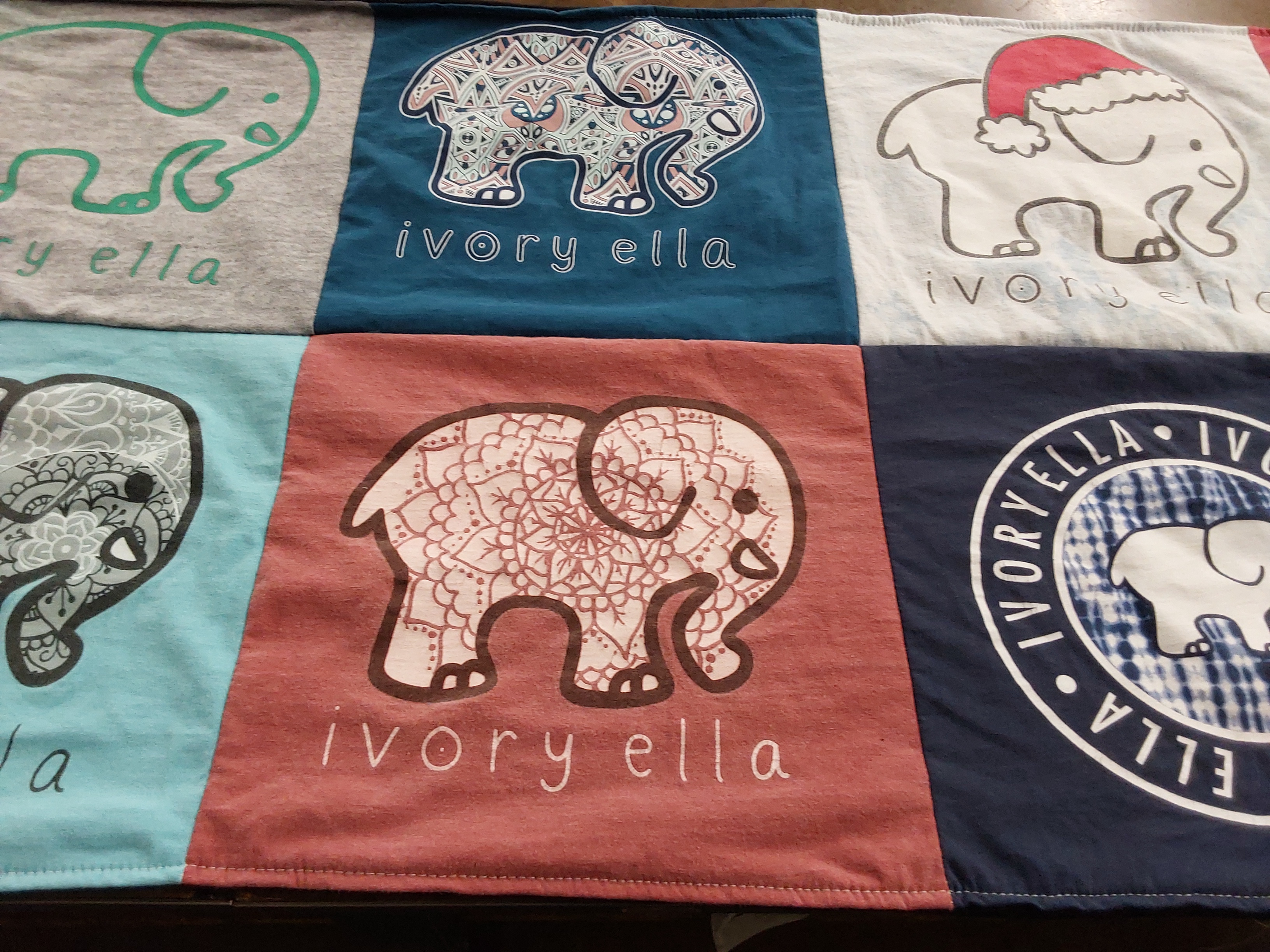T-shirt quilt with animals, elephants themes by Katie from NY