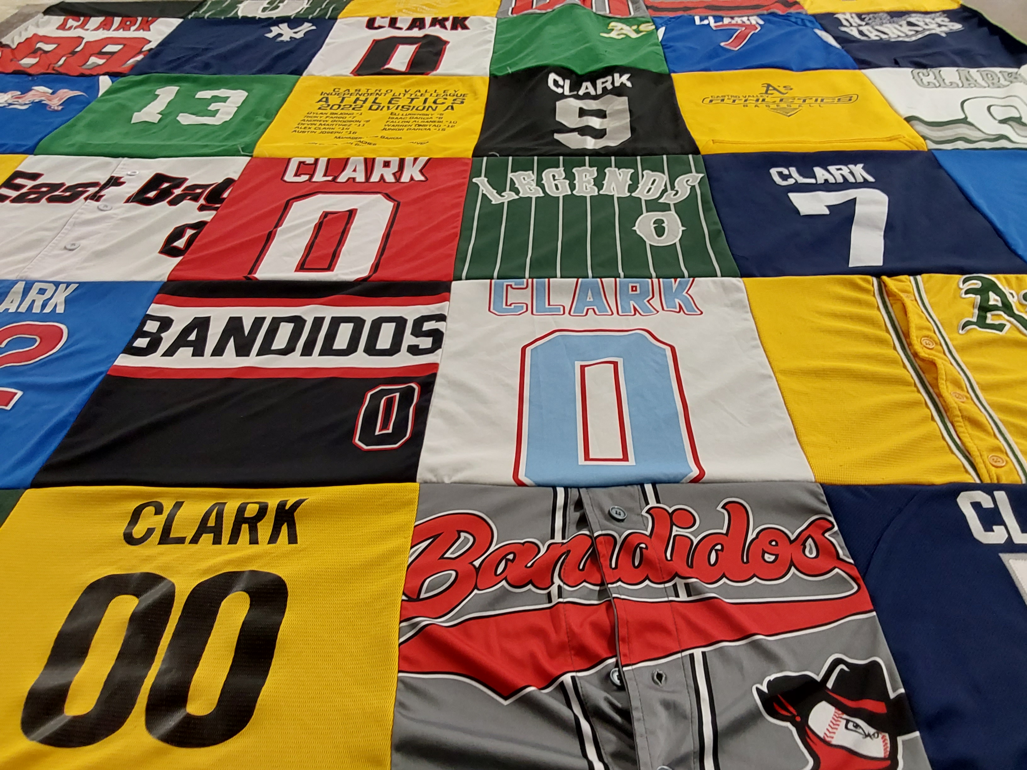 T-shirt quilt with baseball, sports themes by Cassandra from CA
