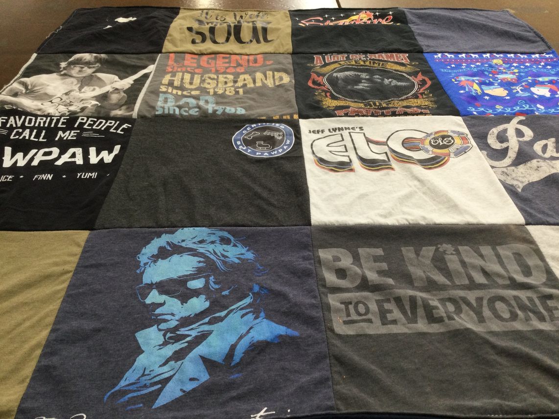 T-shirt quilt with music, family themes by Trisha from IL
