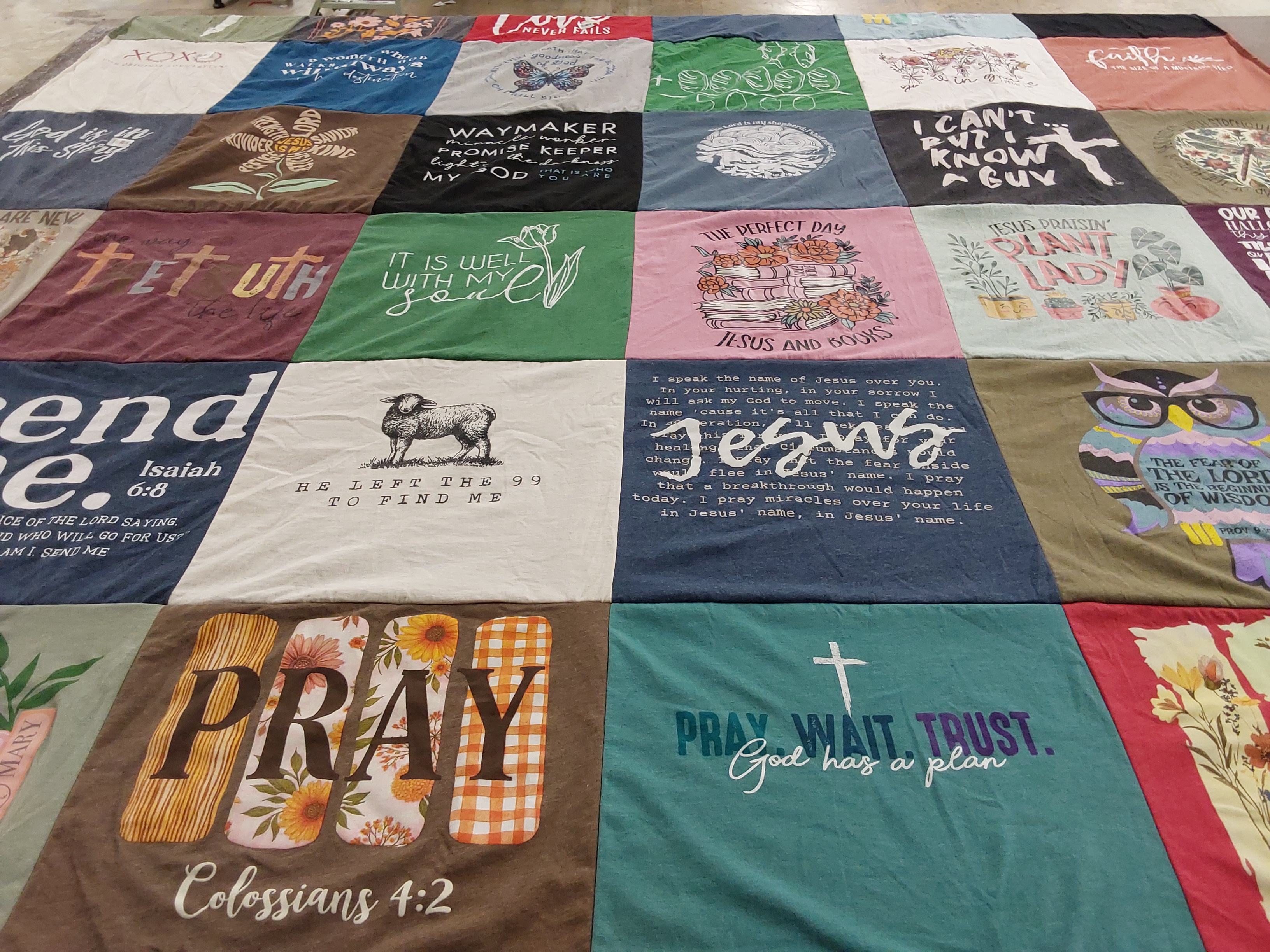 T-shirt quilt with religion, faith themes by Nicole from LA
