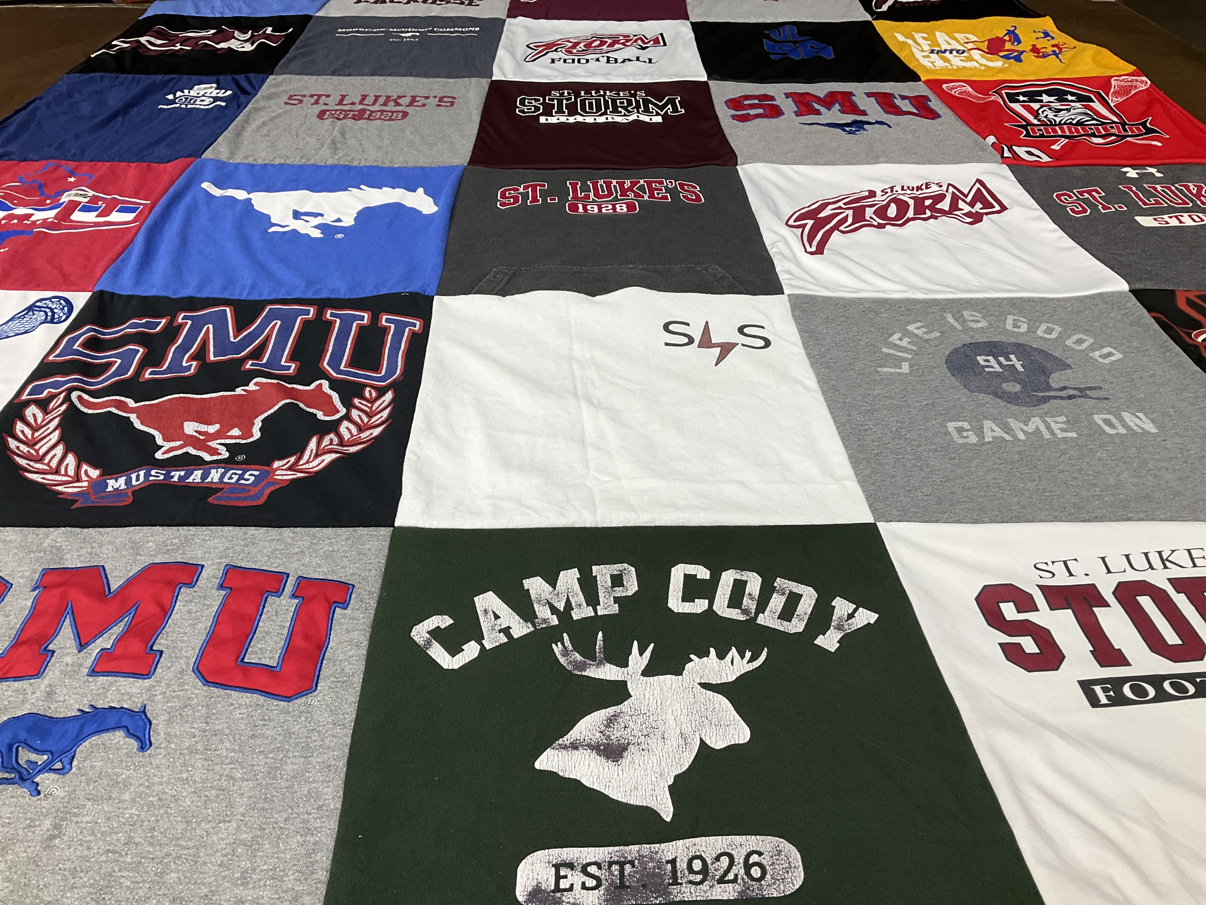 T-shirt quilt featuring southern methodist university mustangs by jacqueline from TX