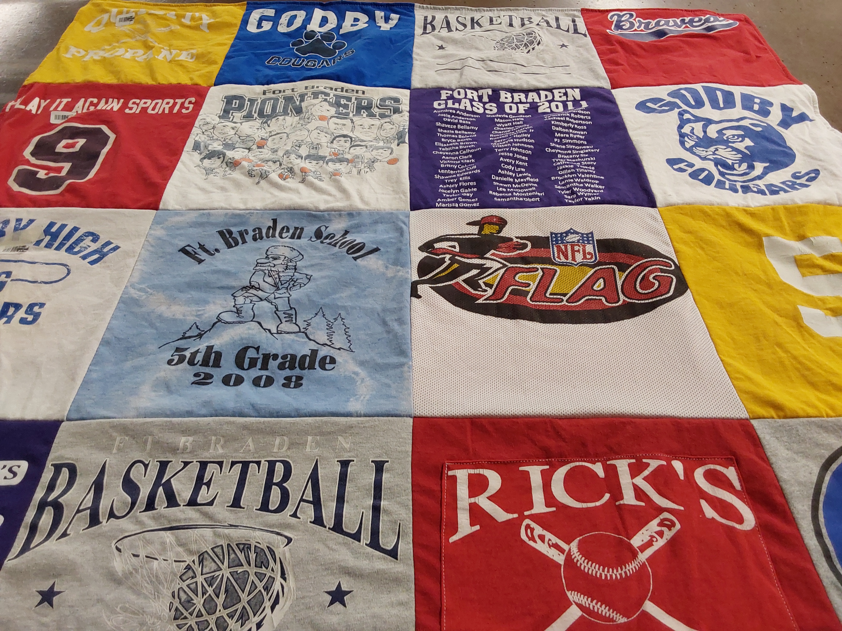 T-shirt quilt featuring goby cougars, ft. braden pioneers by Joanna from FL