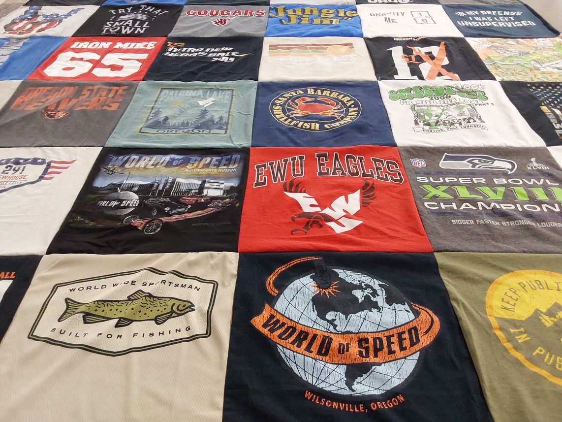 T-shirt quilt featuring seattle seahawks, oregon state university beavers by Mindy from WA