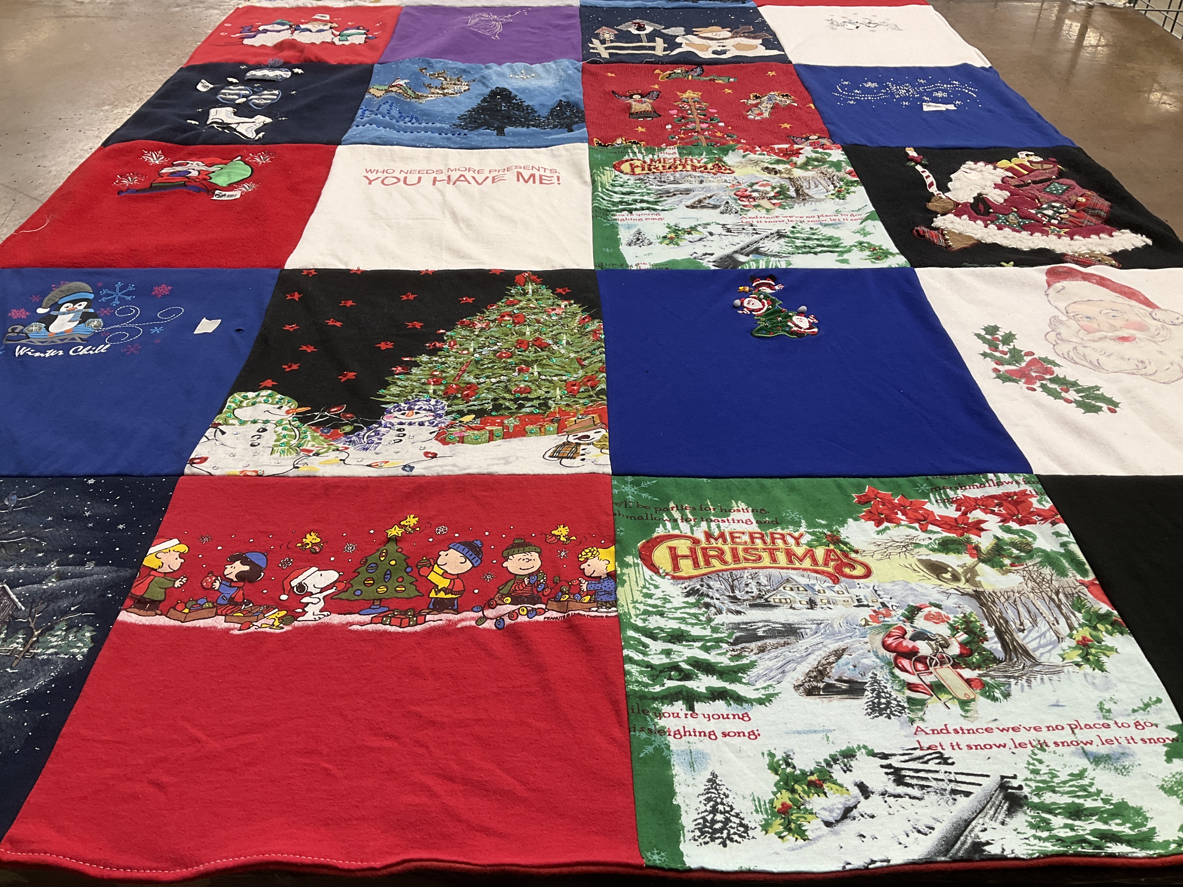T-shirt quilt with winter, holidays themes by David from IN