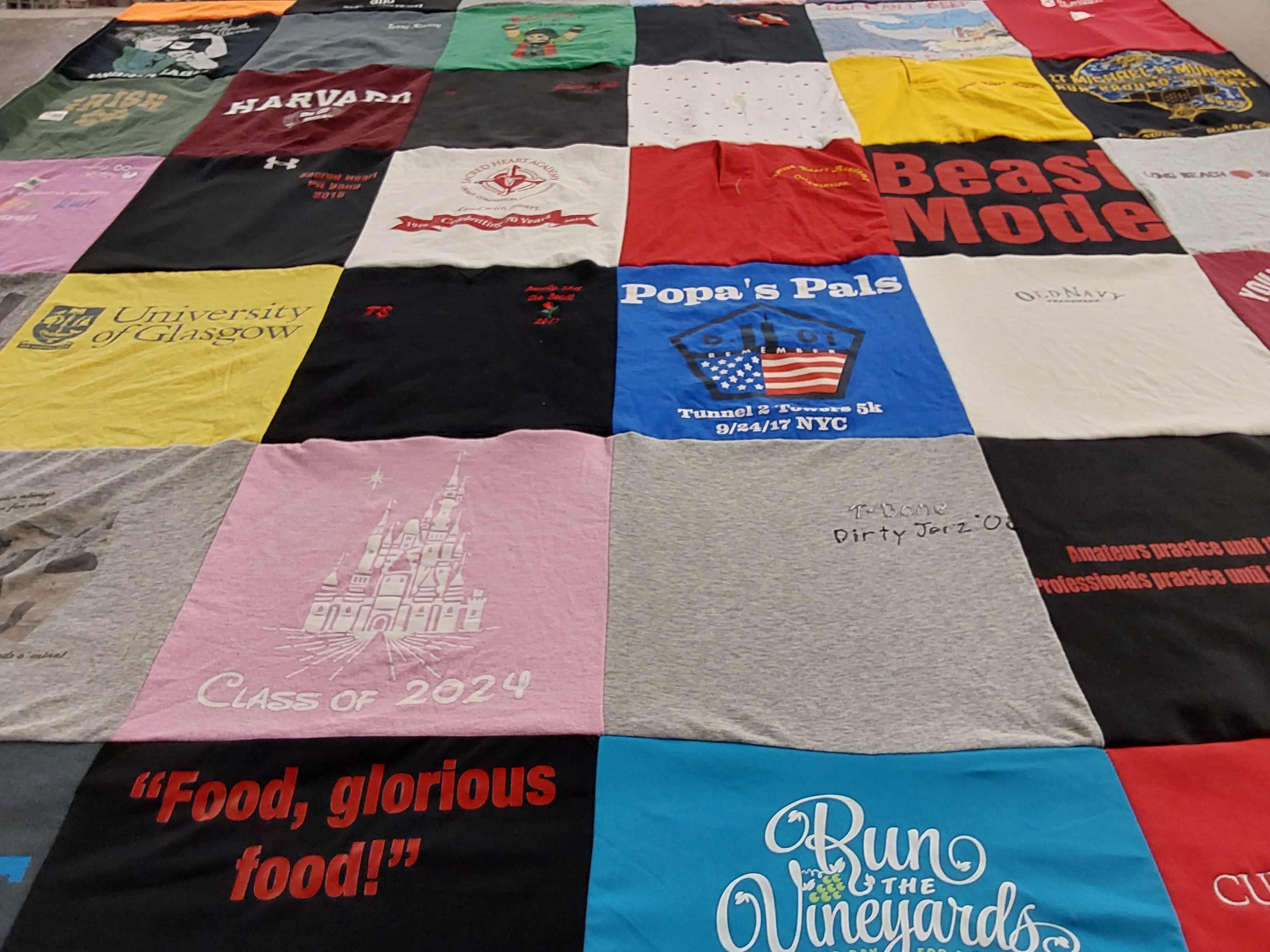 T-shirt quilt from harvard university, university of glasgow by Therese from NY