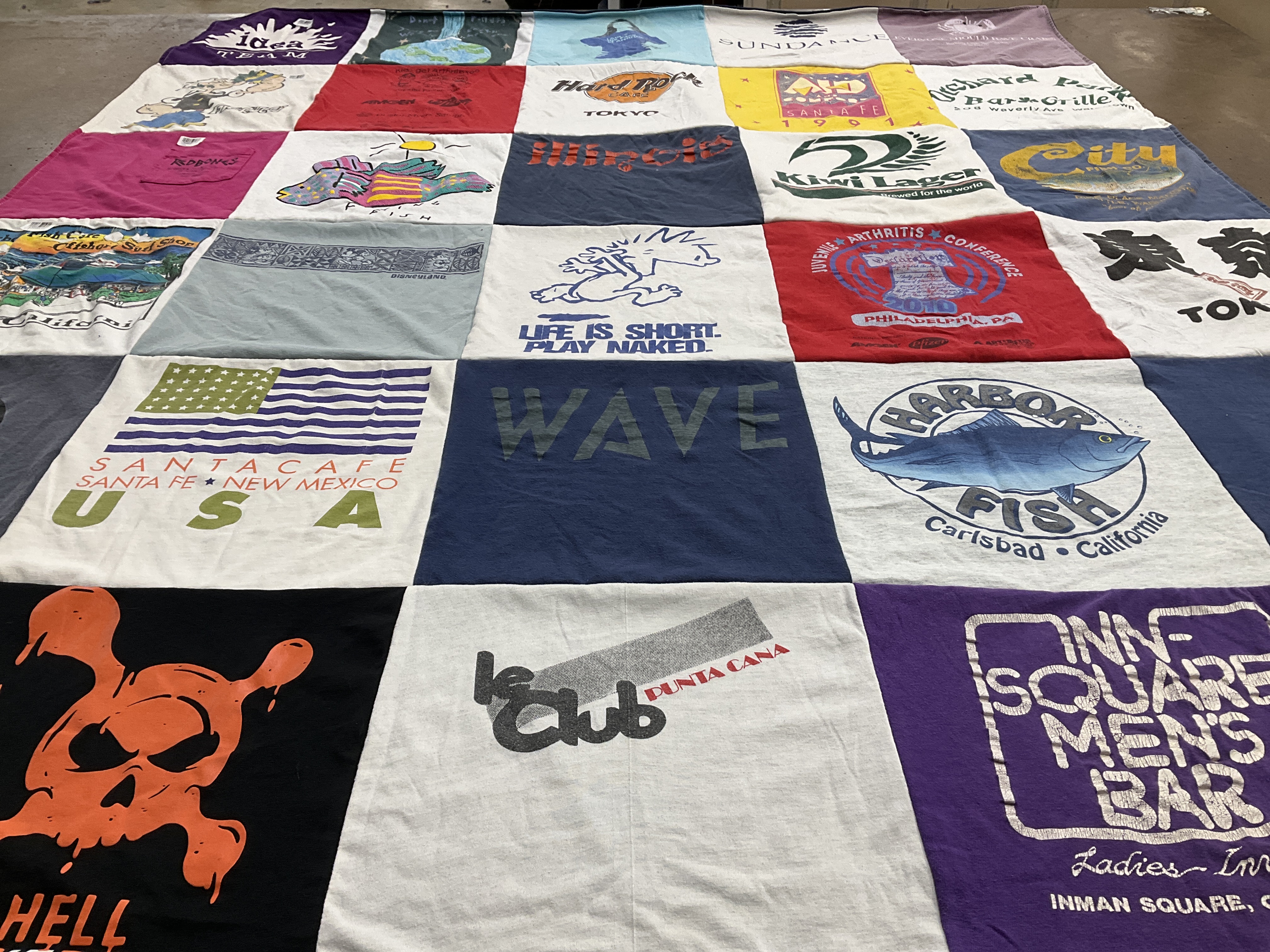 T-shirt quilt with traveling, beach themes by Margaret from NM