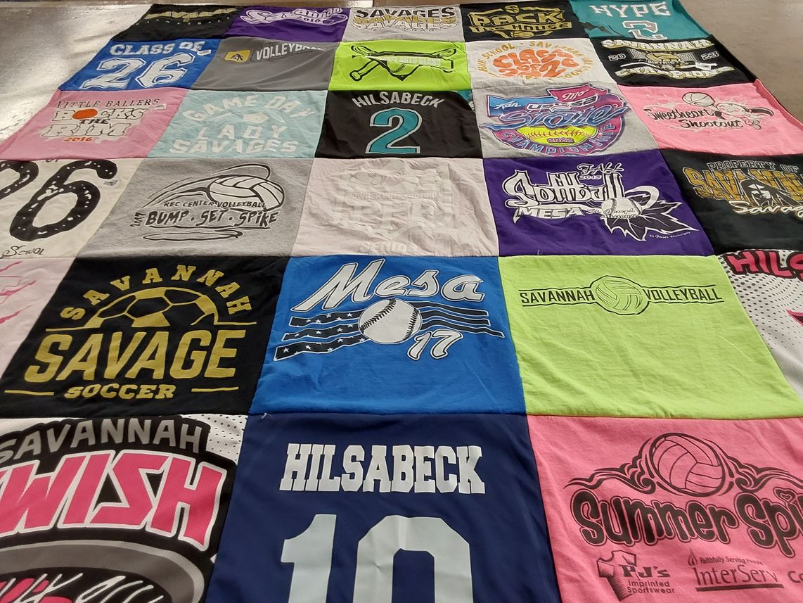 T-shirt quilt featuring savannah volleyball, savannah savage soccer by Emily from MO
