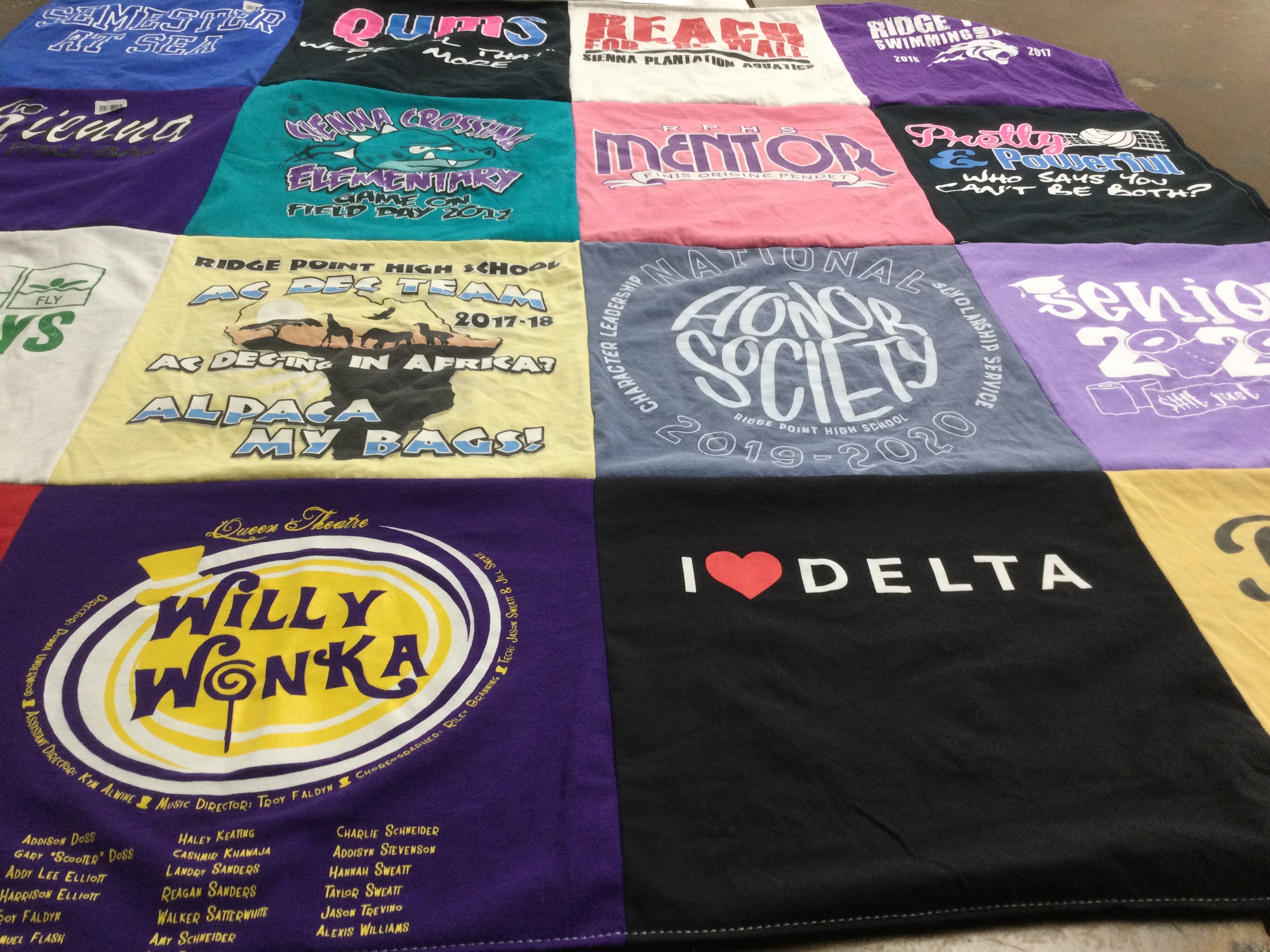 T-shirt quilt featuring ridge point high school ac dec team by Darlene from TX