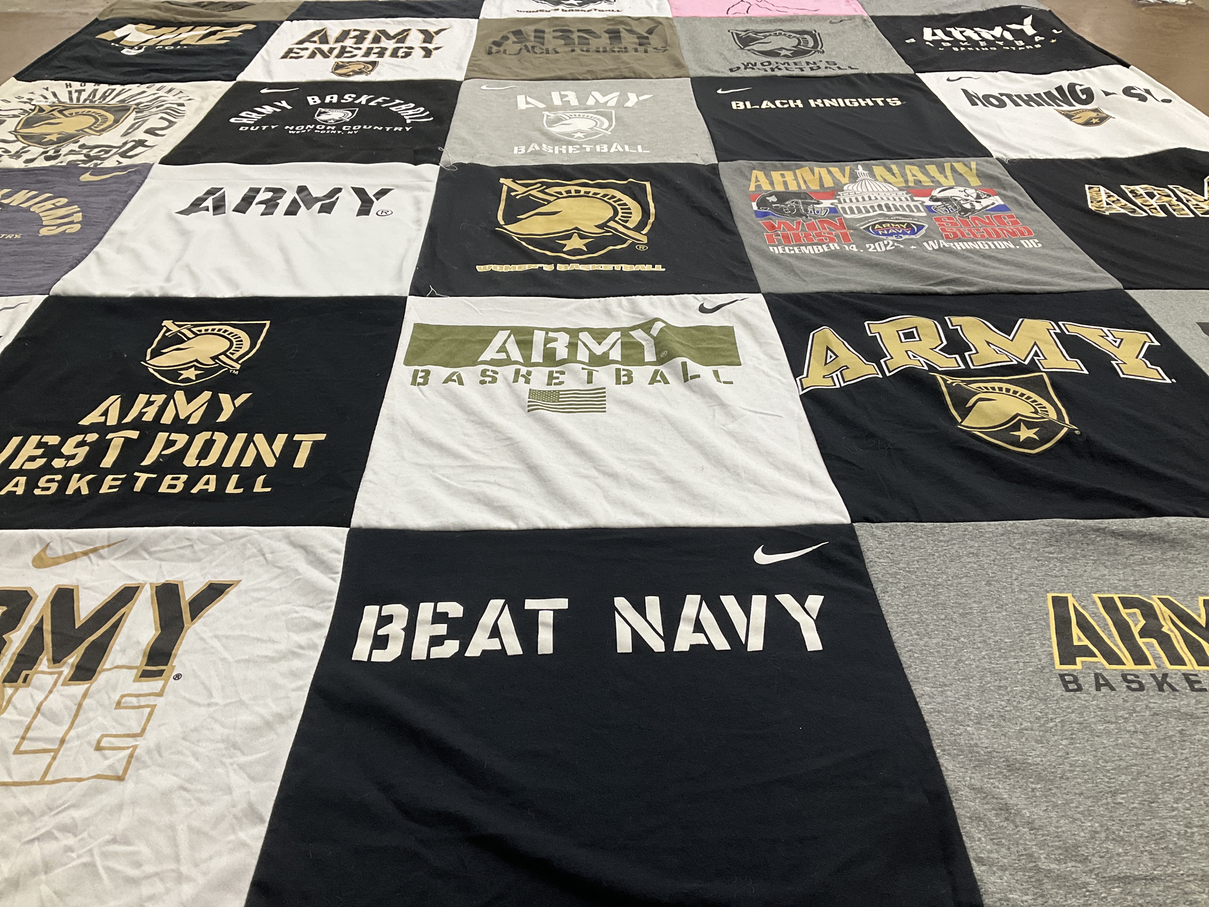 T-shirt quilt featuring army basketball by Claire from NE
