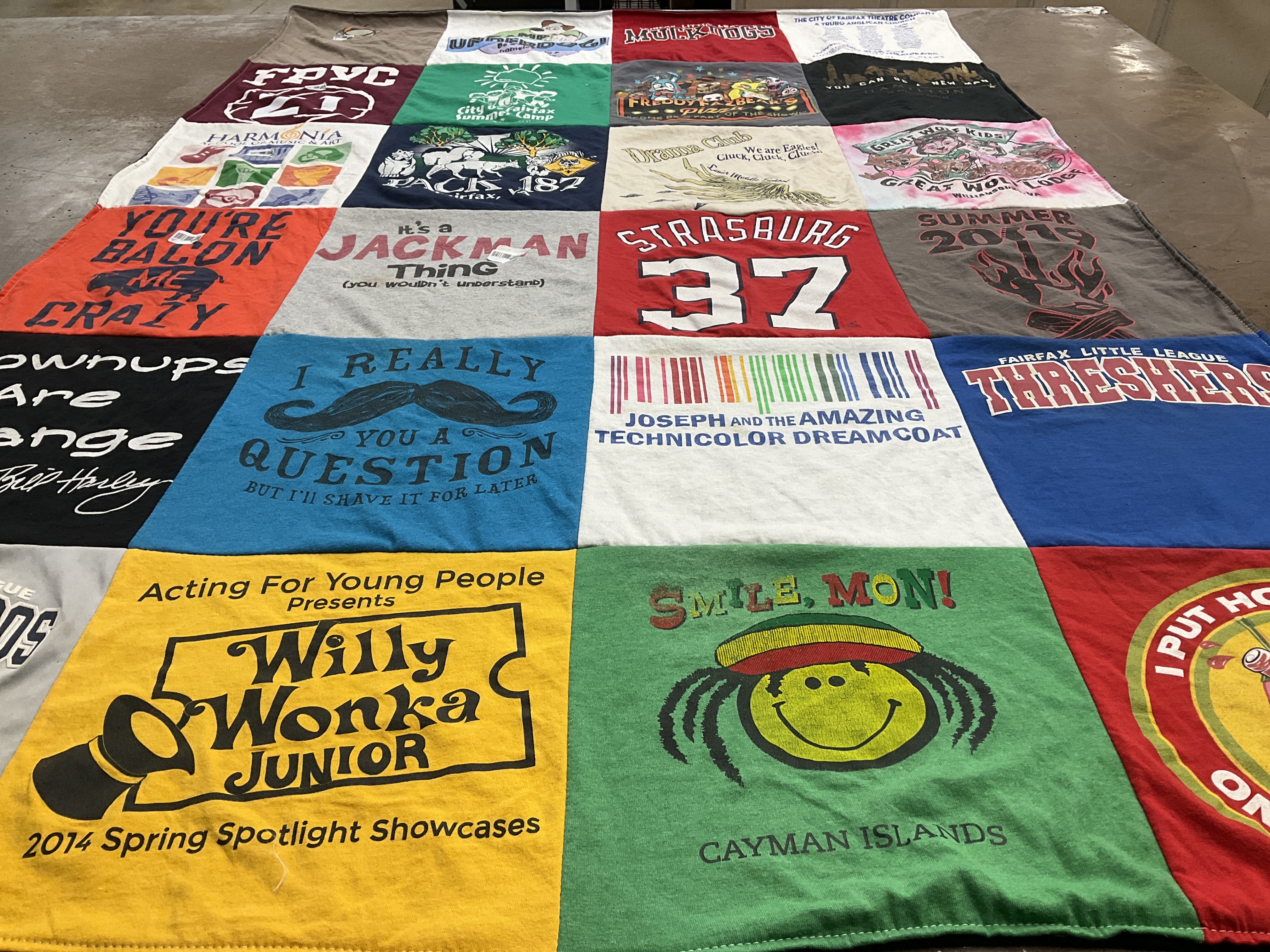 T-shirt quilt with theater, sports themes by Lauren from VA