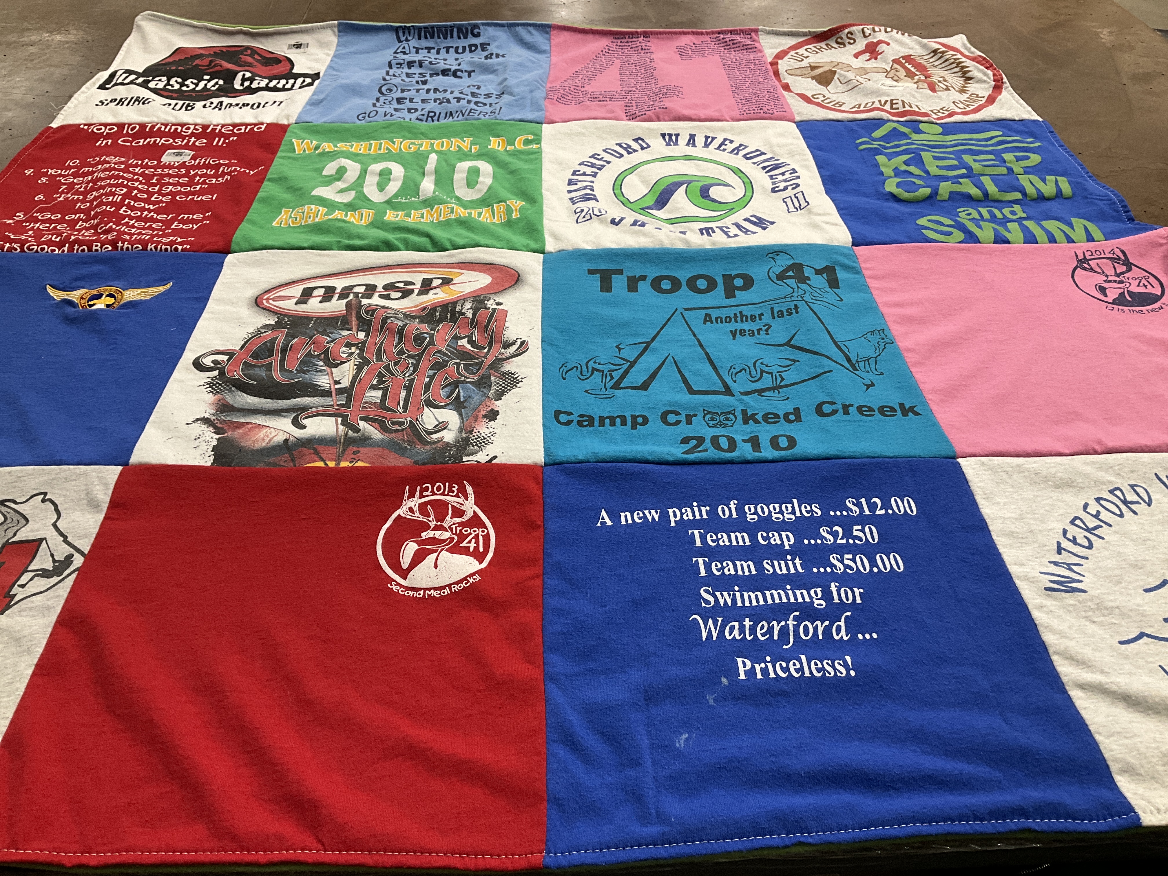 T-shirt quilt featuring waterford wave runners by Caren from KY