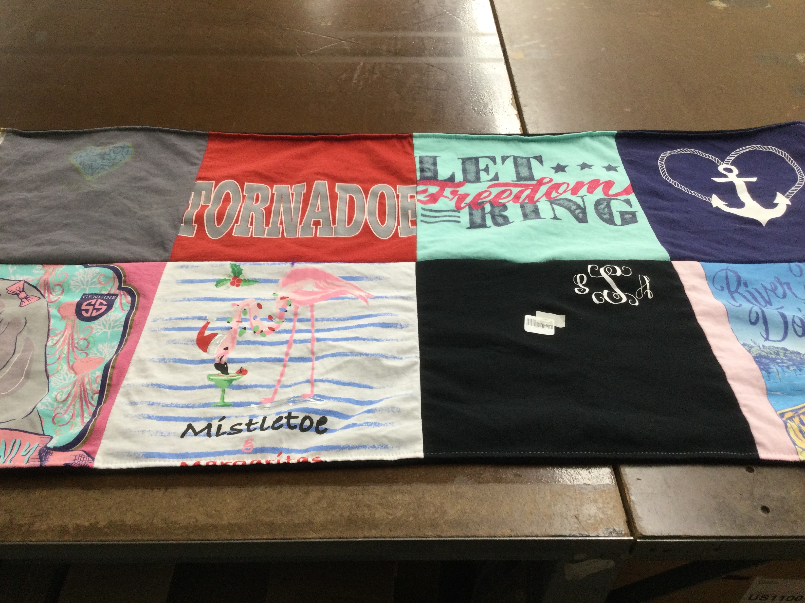 T-shirt quilt with flamingos, holiday decorations themes by Emily from FL