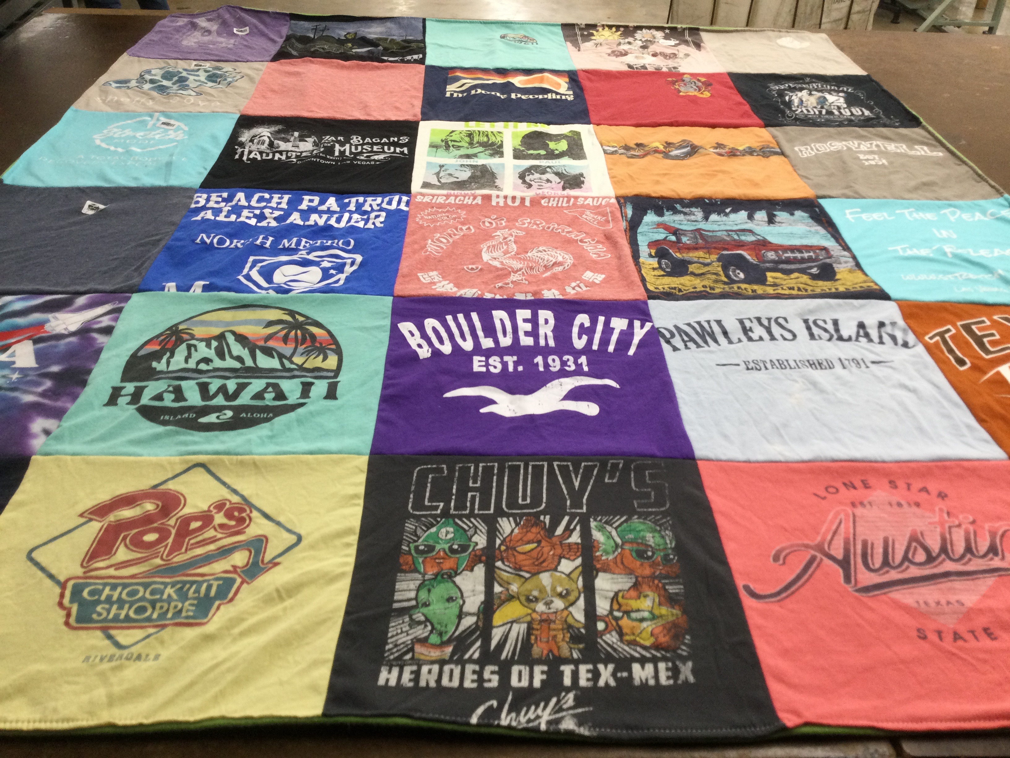 T-shirt quilt with travel, food themes by Ashley from NV