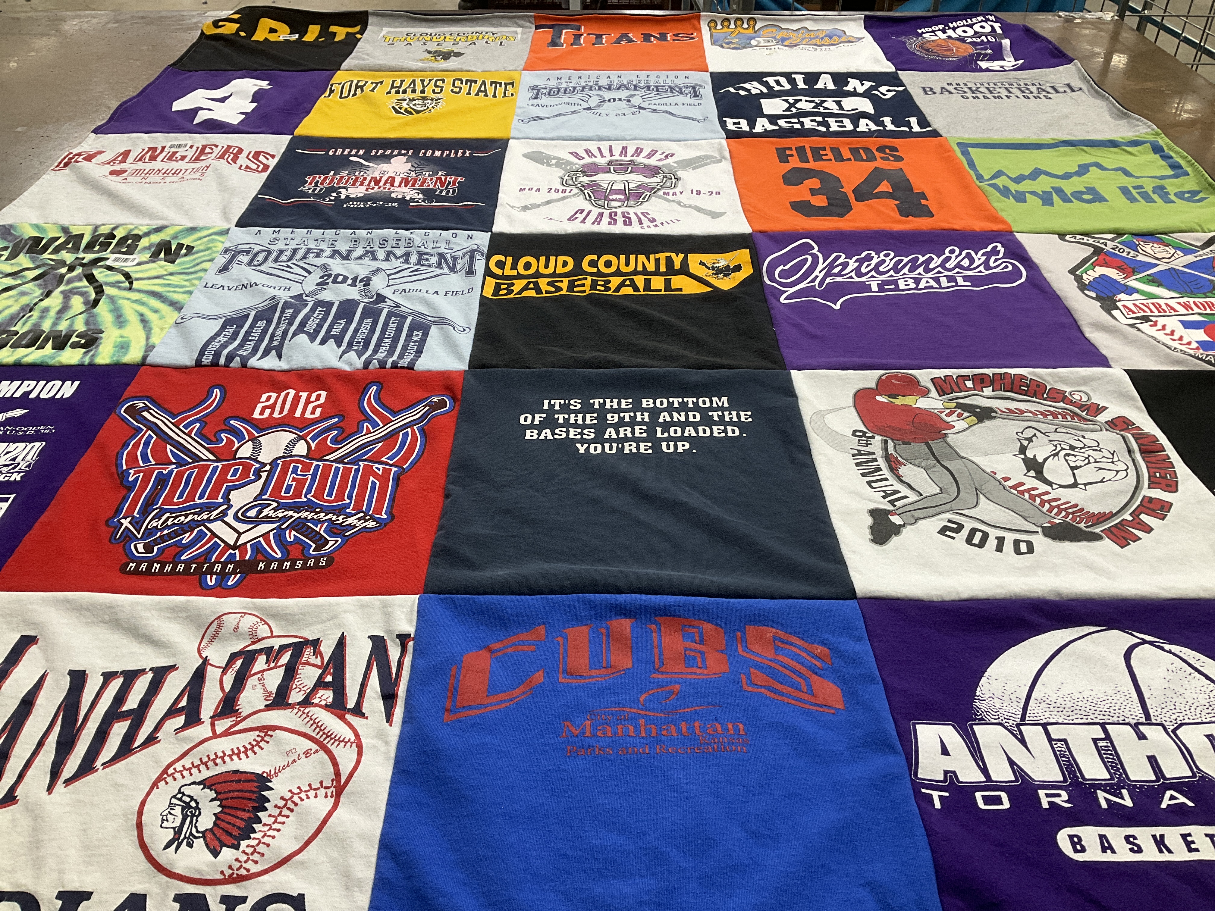T-shirt quilt featuring manhattan tornadoes, manhattan cubs by Andrea from KS