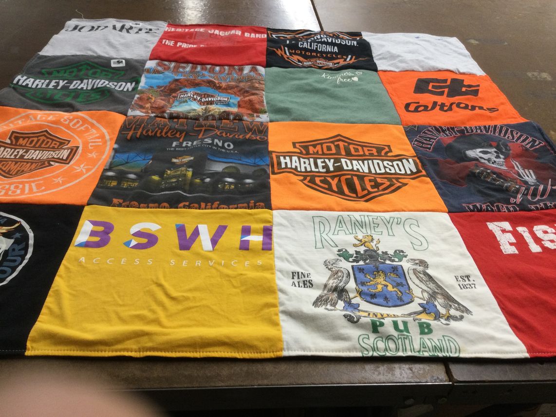 T-shirt quilt with motorcycles, vehicles themes by Tricia from TX